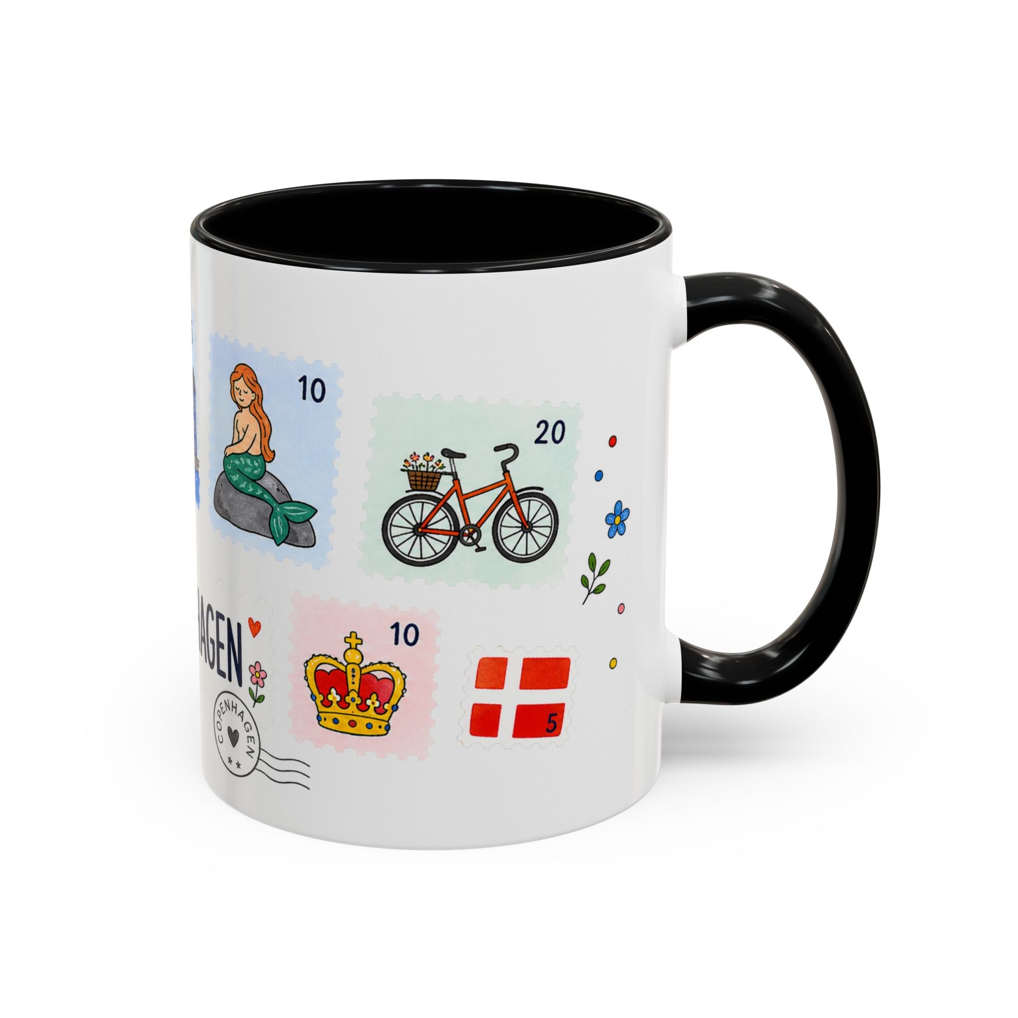 Copenhagen Coffee Mug | Postage Stamp Collage Mug | Travel Souvenir Accent Cup 11oz 15oz