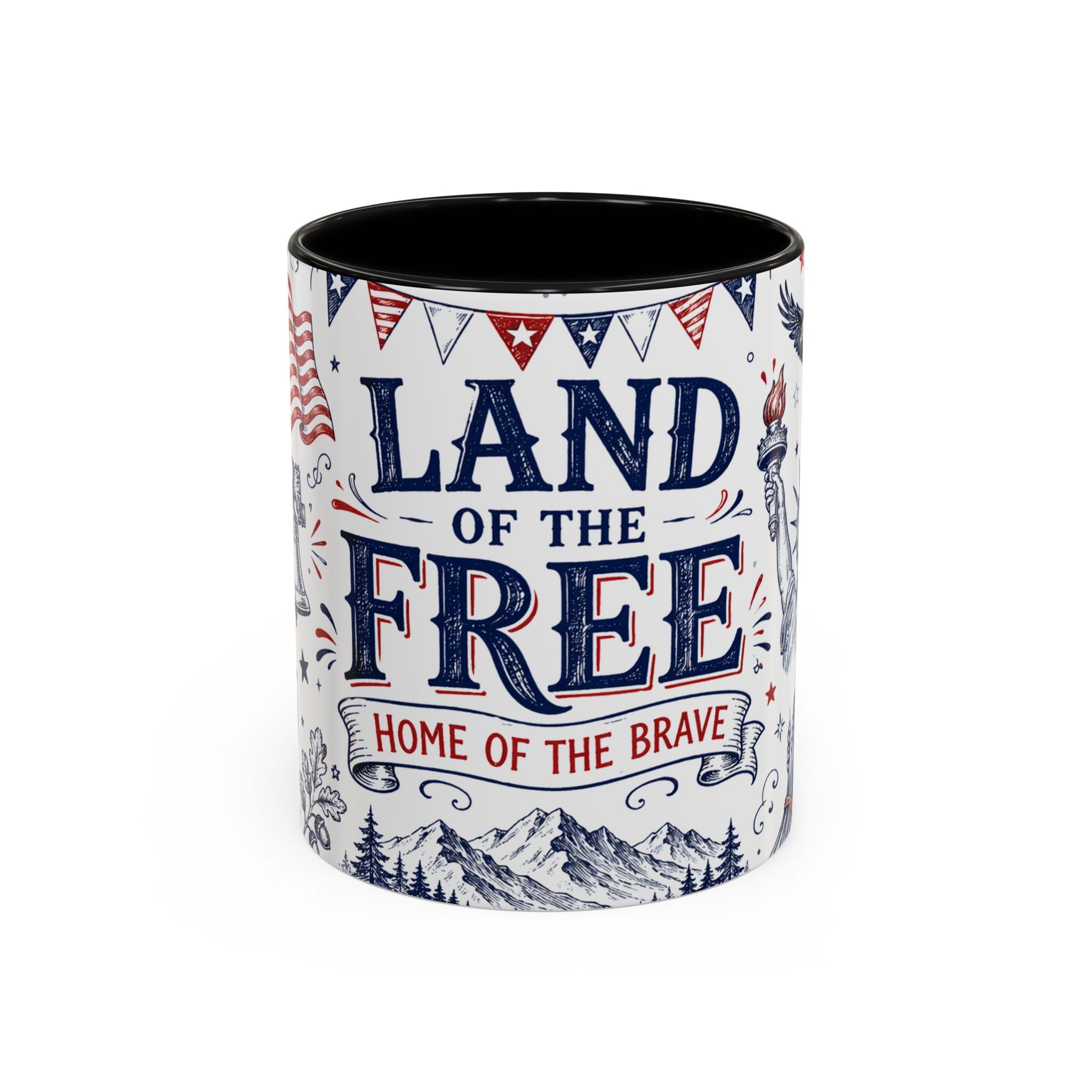 Land of the Free Coffee Mug | Home of the Brave 4th of July Gift | Accent Color Ceramic 11oz 15oz