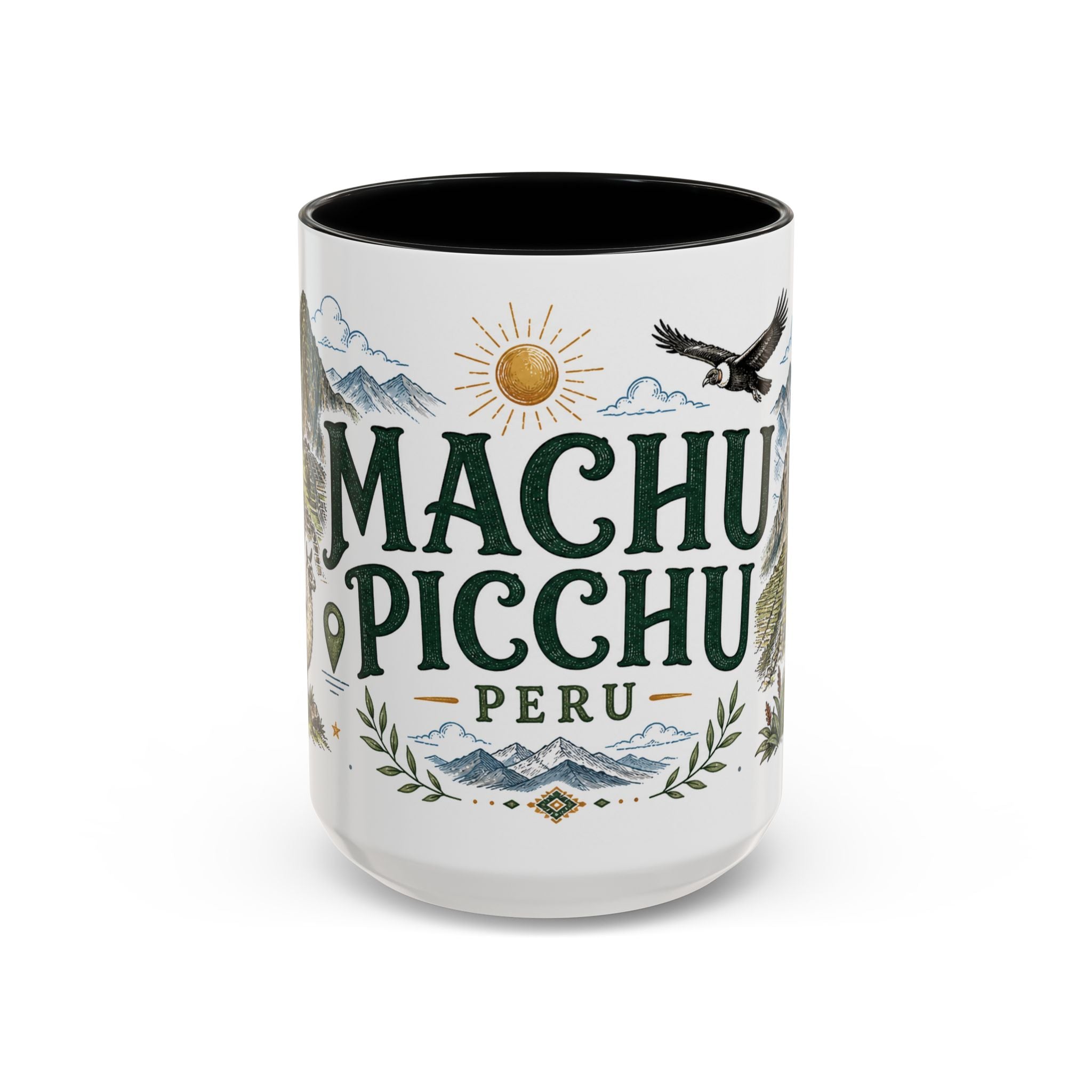 Machu Picchu Coffee Mug | Travel Destination Souvenir Gift | Accent Color Ceramic 11oz 15oz