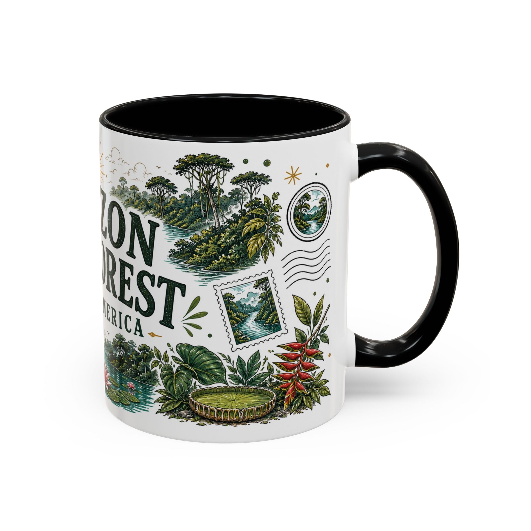 Amazon Rainforest Coffee Mug | Travel Destination Souvenir Gift | Accent Color Ceramic 11oz 15oz