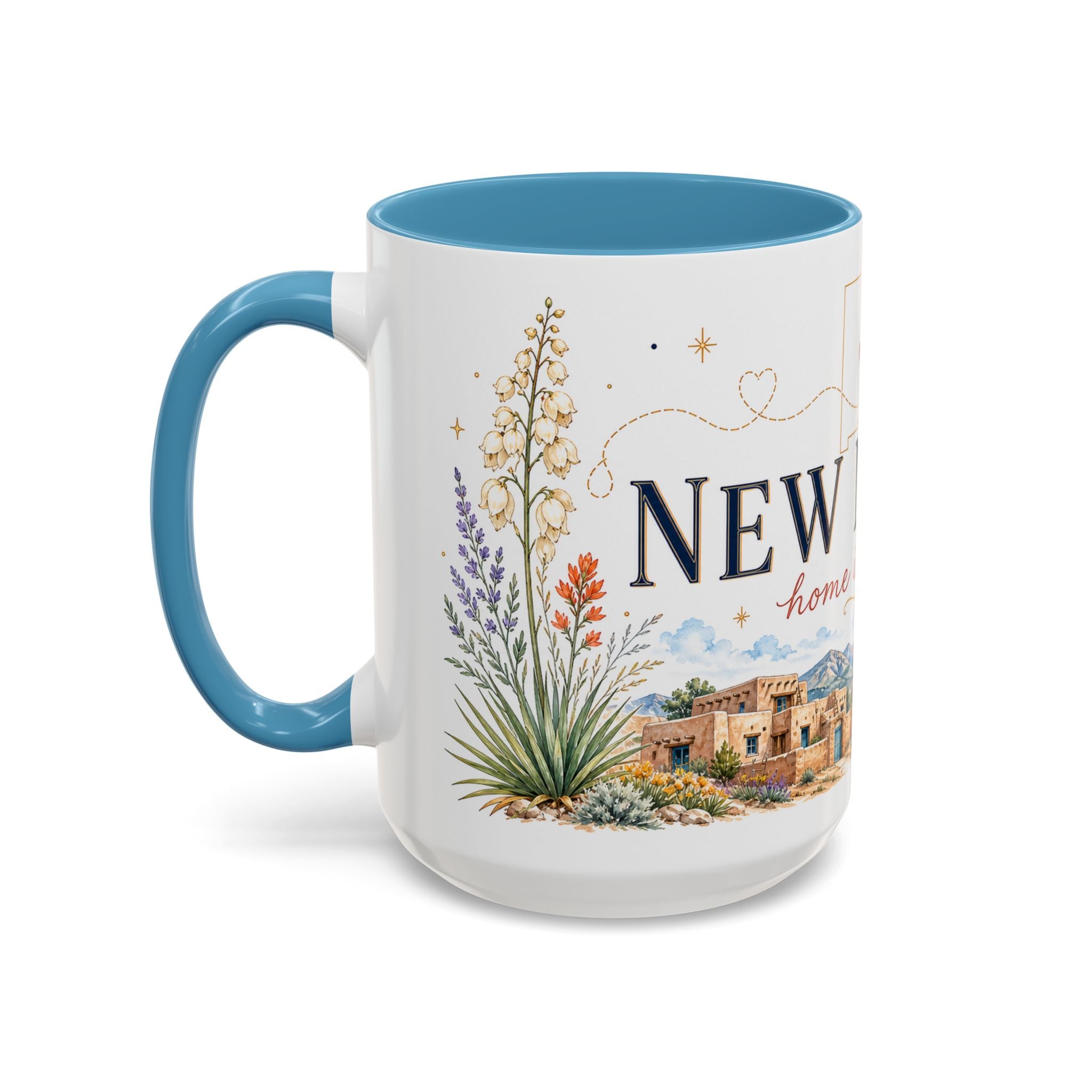 New Mexico State Map Mug | Desert Scenery, Yucca Flower Accent Coffee Cup