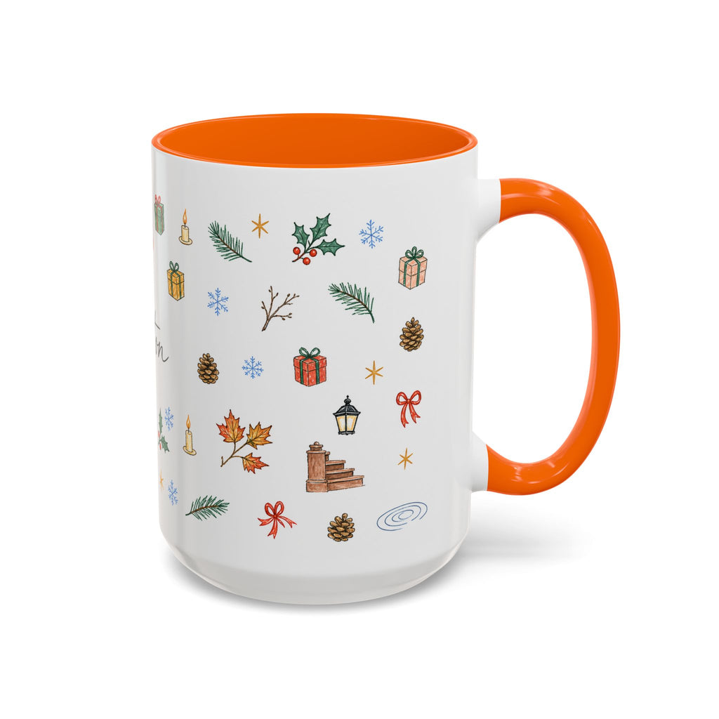 Boston Christmas Mug | Watercolor Travel Souvenir | Holiday Gift | Accent Ceramic Coffee Cup 11oz 15oz