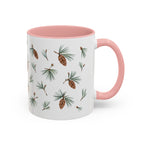 Maine White Pine Cone and Tassel Mug, State Flower Floral Coffee Cup, 11oz Botanical Gift