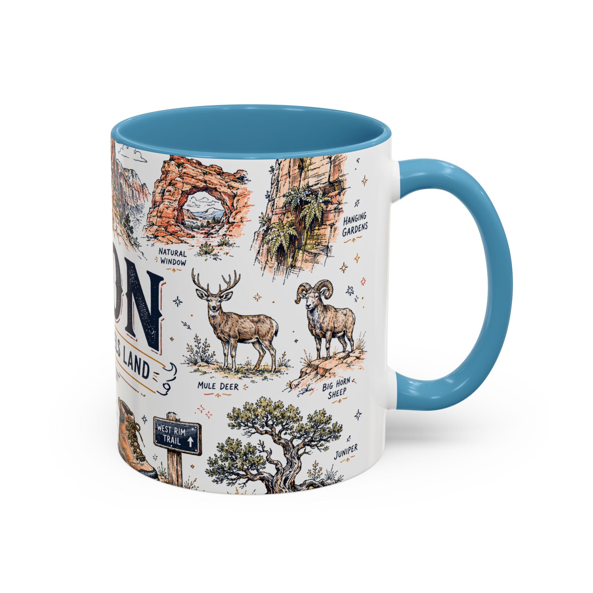 Zion National Park Coffee Mug | Hiking Camping Nature Gift | Accent Color Ceramic 11oz 15oz
