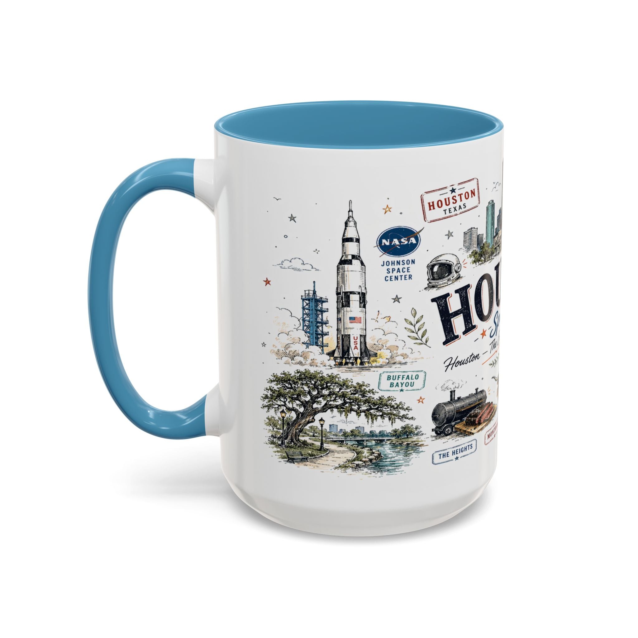 Houston Coffee Mug | Texas Souvenir City Gift | Accent Color Ceramic 11oz 15oz