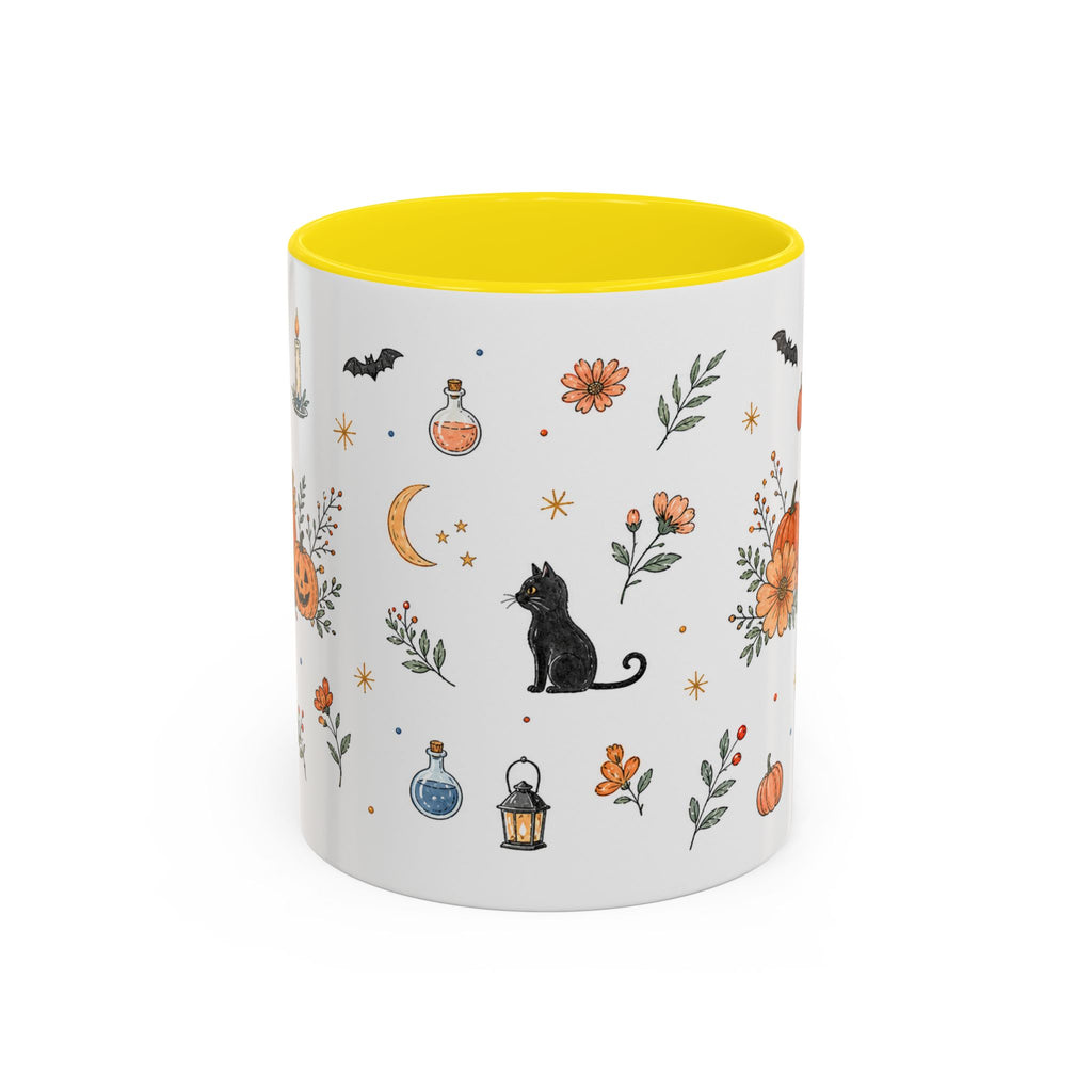 Black Cat Halloween Mug | Pumpkin Moon Watercolor Gift | Spooky Accent Cup 11oz 15oz