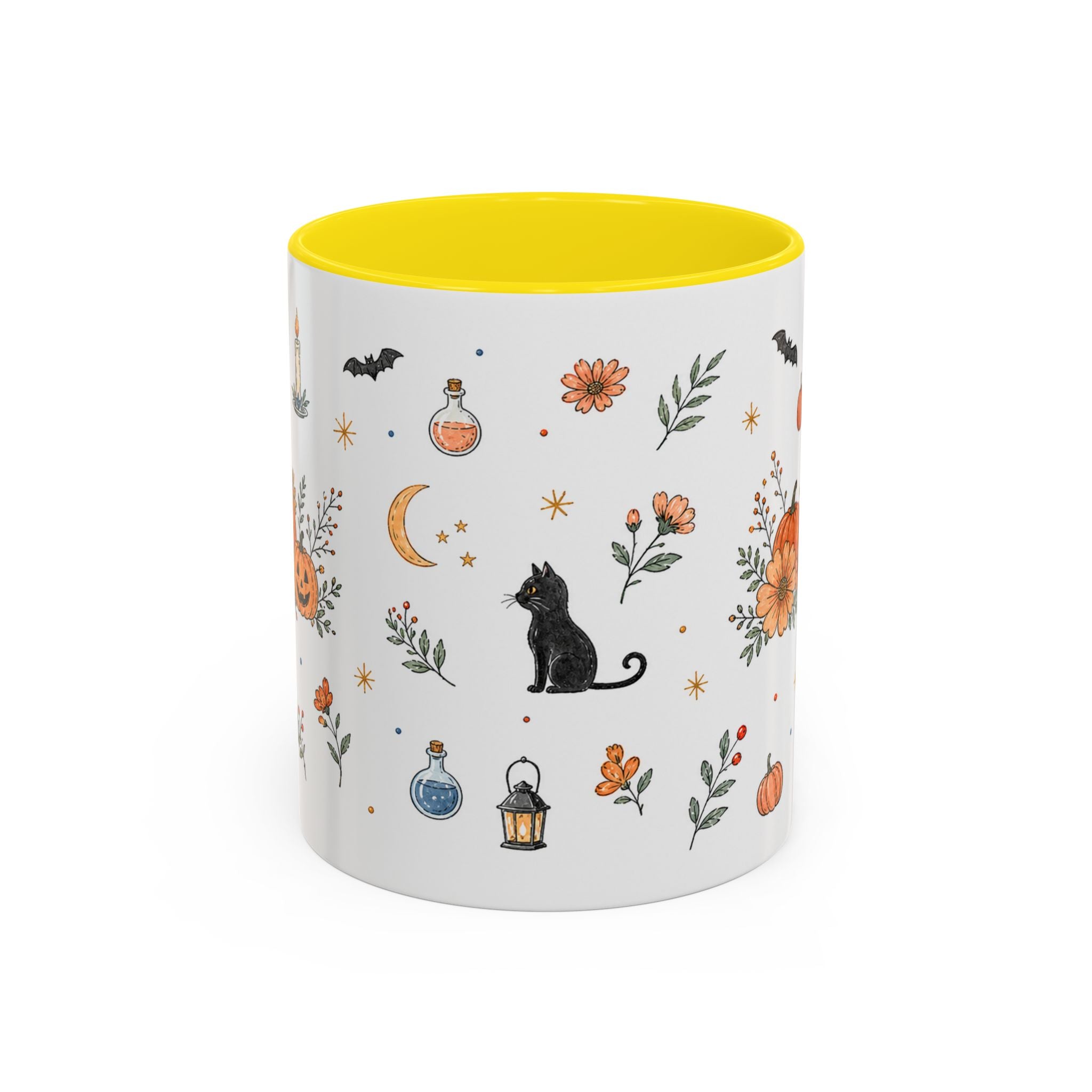 Black Cat Halloween Mug | Pumpkin Moon Watercolor Gift | Spooky Accent Cup 11oz 15oz