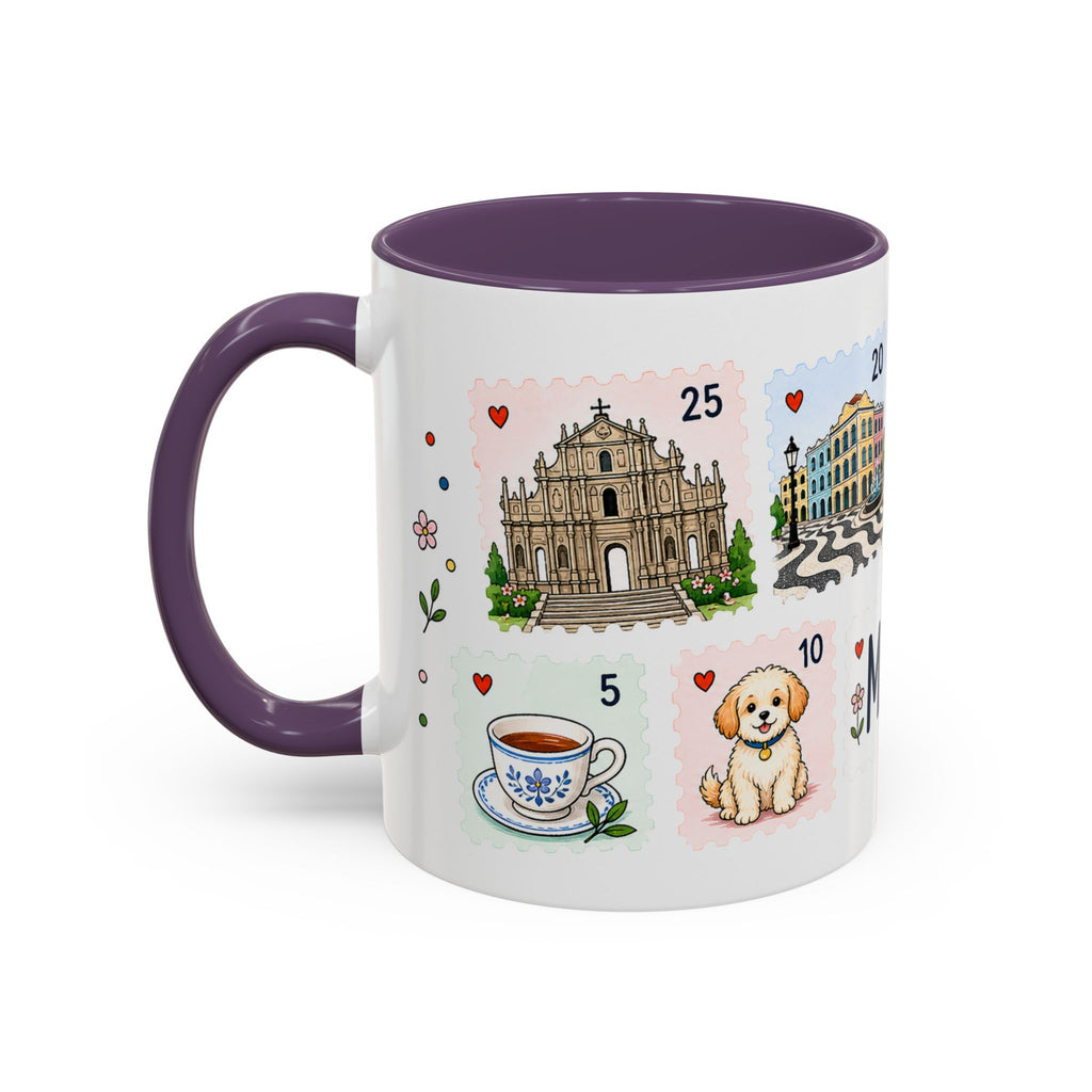 Macau Coffee Mug | Postage Stamp Collage Mug | Travel Souvenir Accent Cup 11oz 15oz