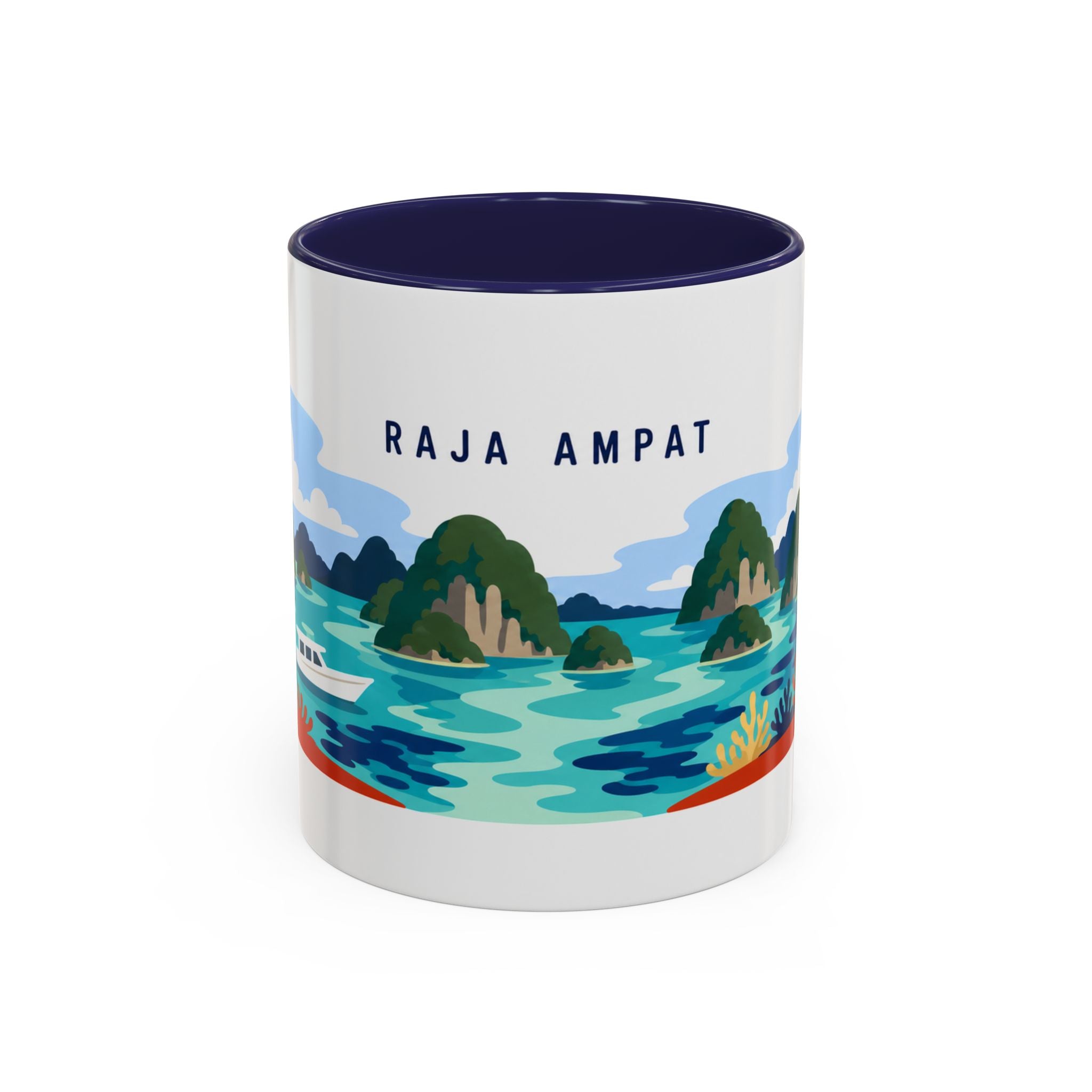 Raja Ampat Coffee Mug | Travel Destination Souvenir Gift | Accent Color Ceramic 11oz 15oz