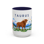 Taurus Zodiac Coffee Mug | Bull and Rose Design | Astrology Birthday Gift | 11 oz 15 oz Ceramic Accent Mug