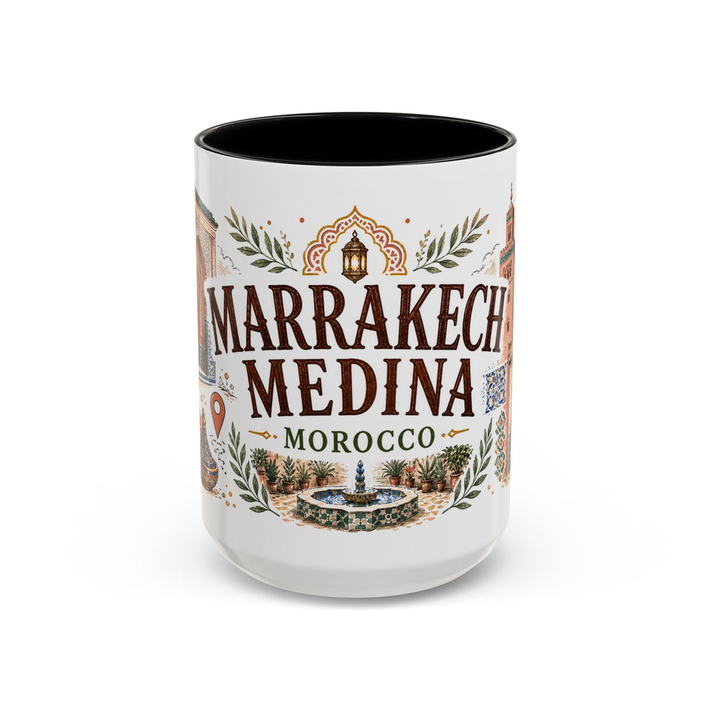 Marrakech Medina Coffee Mug | Travel Destination Souvenir Gift | Accent Color Ceramic 11oz 15oz