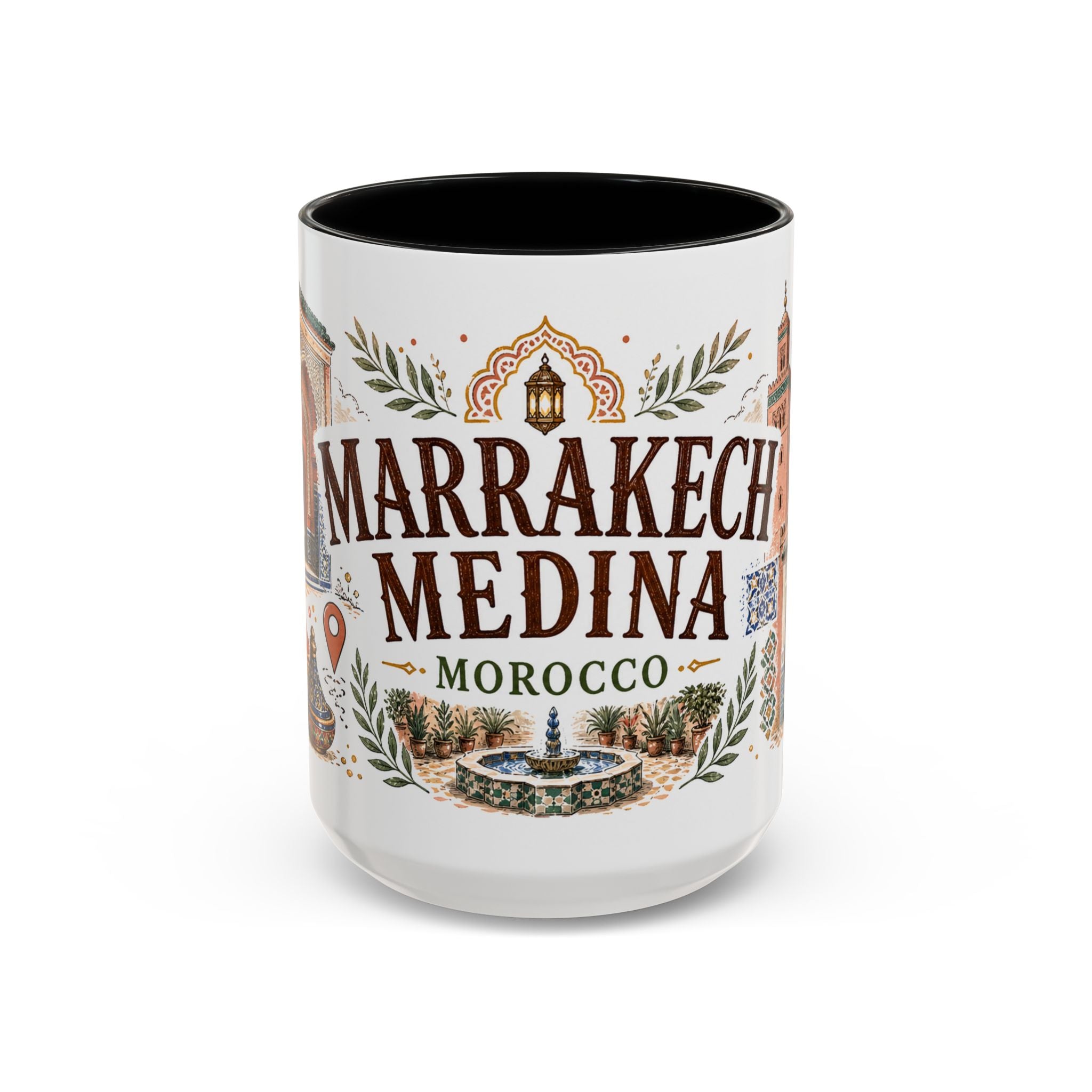 Marrakech Medina Coffee Mug | Travel Destination Souvenir Gift | Accent Color Ceramic 11oz 15oz