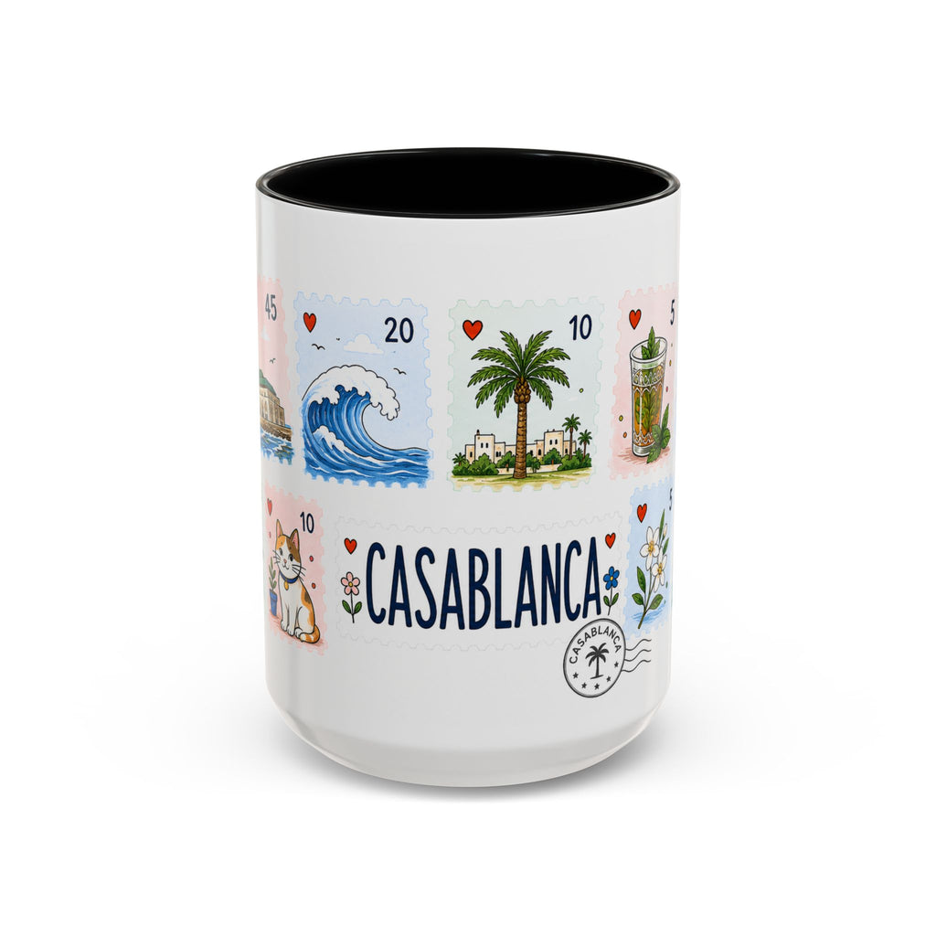 Casablanca Coffee Mug | Postage Stamp Collage Mug | Travel Souvenir Accent Cup 11oz 15oz