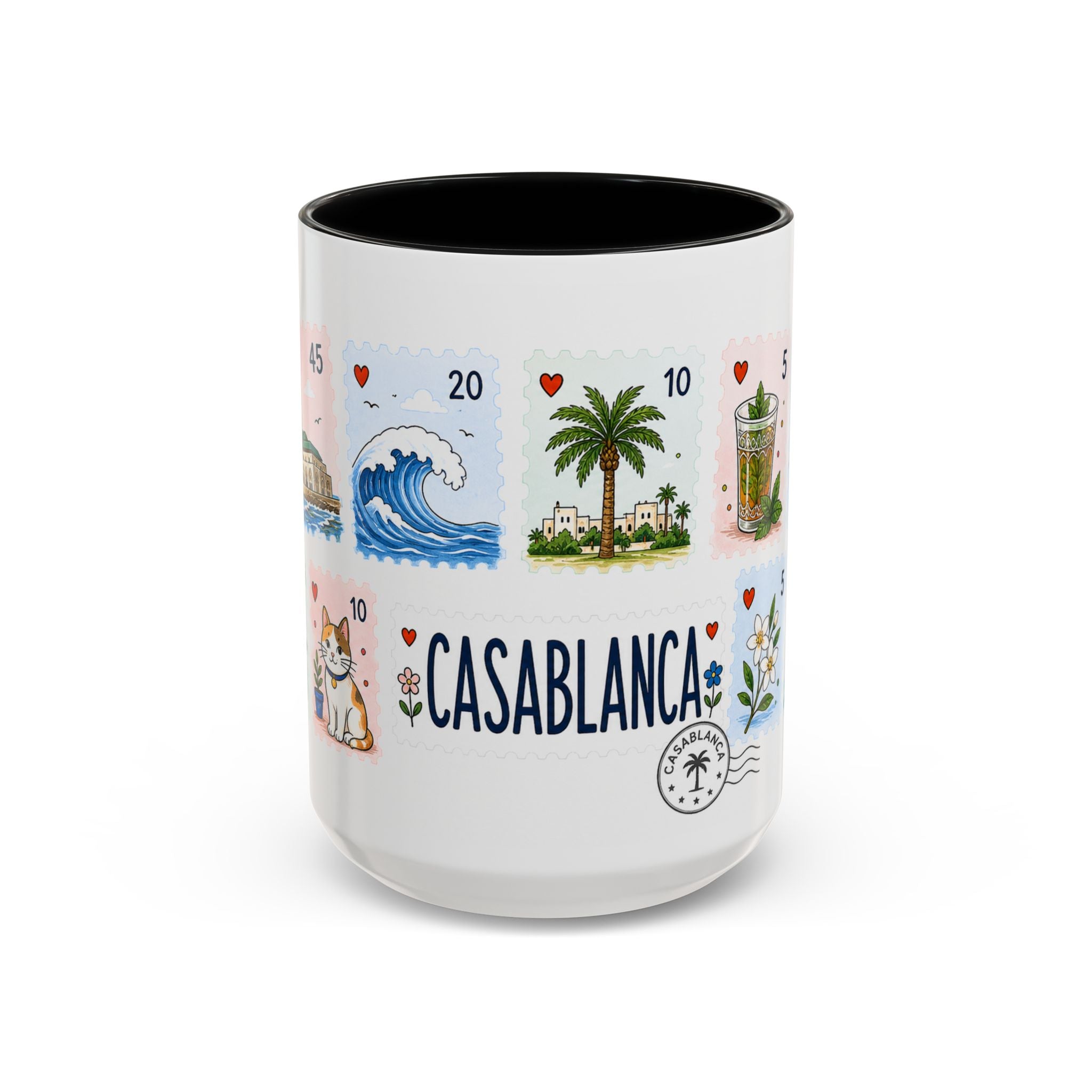Casablanca Coffee Mug | Postage Stamp Collage Mug | Travel Souvenir Accent Cup 11oz 15oz