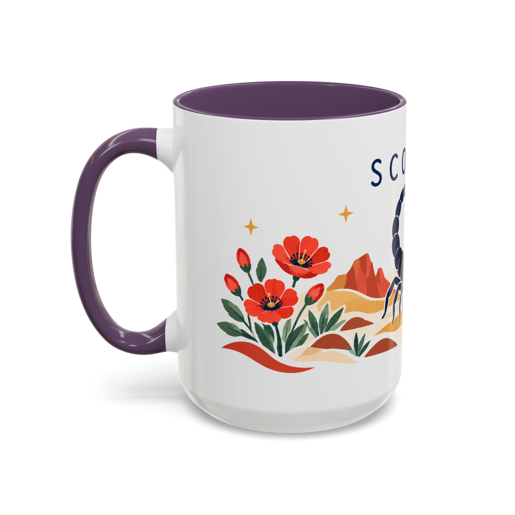 Scorpio Zodiac Coffee Mug | Scorpion and Desert Design | Astrology Birthday Gift | 11 oz 15 oz Ceramic Accent Mug