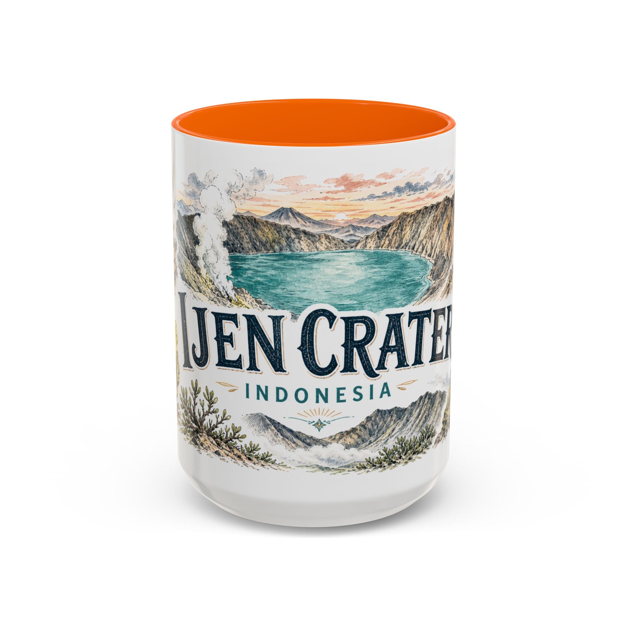 Ijen Crater Mug, Indonesia Travel Souvenir, Bucket List Gift, Accent Ceramic Coffee Mug 11oz 15oz