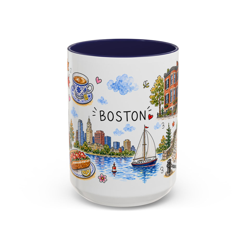 Boston Illustrated Travel Mug | City Souvenir Accent Coffee Mug | 11oz 15oz Ceramic Cup