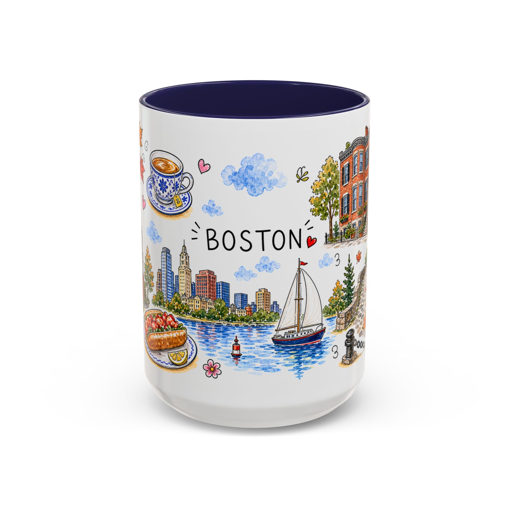 Boston Illustrated Travel Mug | City Souvenir Accent Coffee Mug | 11oz 15oz Ceramic Cup