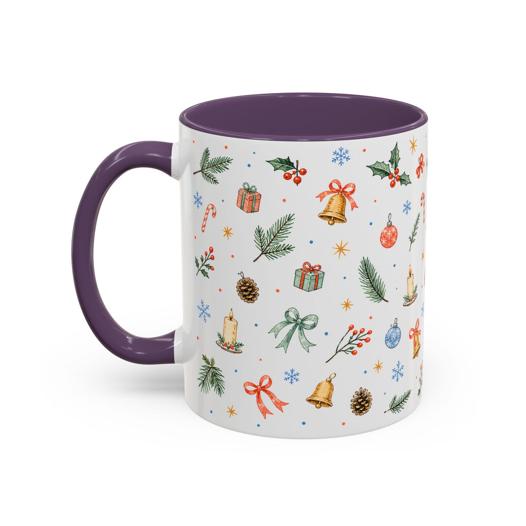 Christmas Bell Mug | Ribbon Gift Watercolor Holiday Cup | Accent Coffee Mug 11oz 15oz