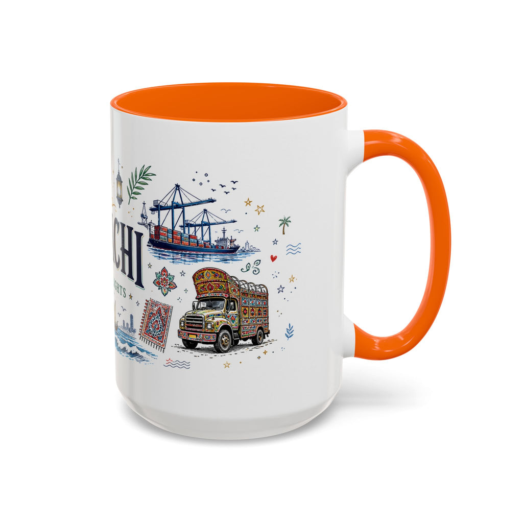 Karachi Coffee Mug | Pakistan Souvenir Travel Gift | Accent Color Ceramic 11oz 15oz