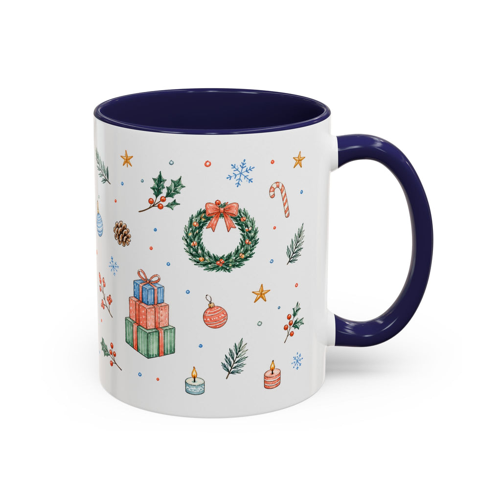 Christmas Mug | Watercolor Tree Gifts Wreath Holiday Cup | Accent Coffee Mug 11oz 15oz