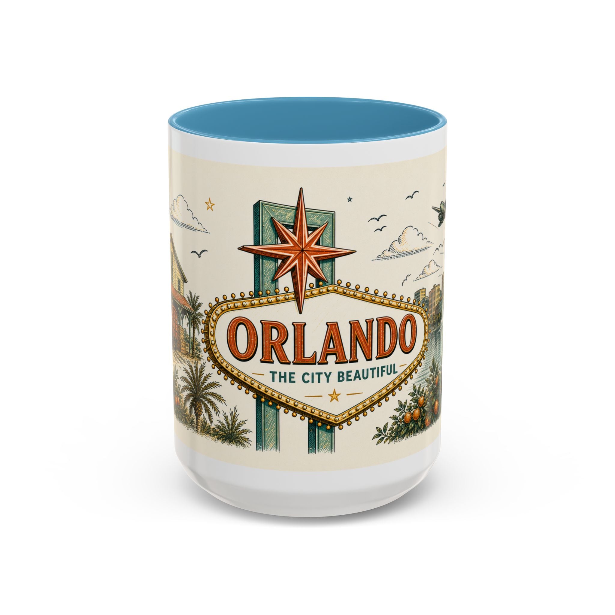 Orlando Coffee Mug | United States Travel Souvenir | Vintage Illustrated City Gift | 11 oz 15 oz Accent Mug