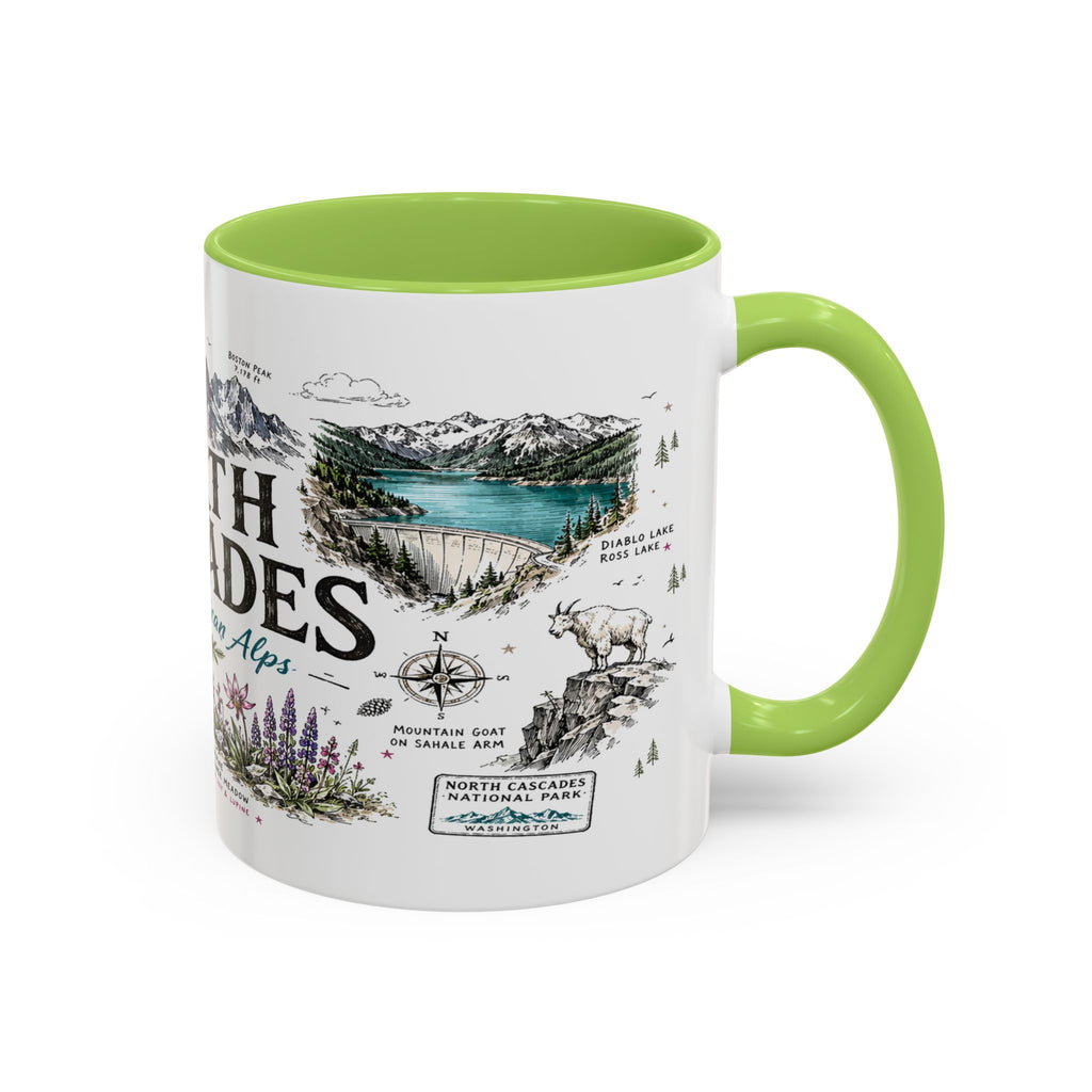 North Cascades National Park Coffee Mug | Washington Alpine Glacier Hiking Gift | Accent Color Ceramic 11oz 15oz