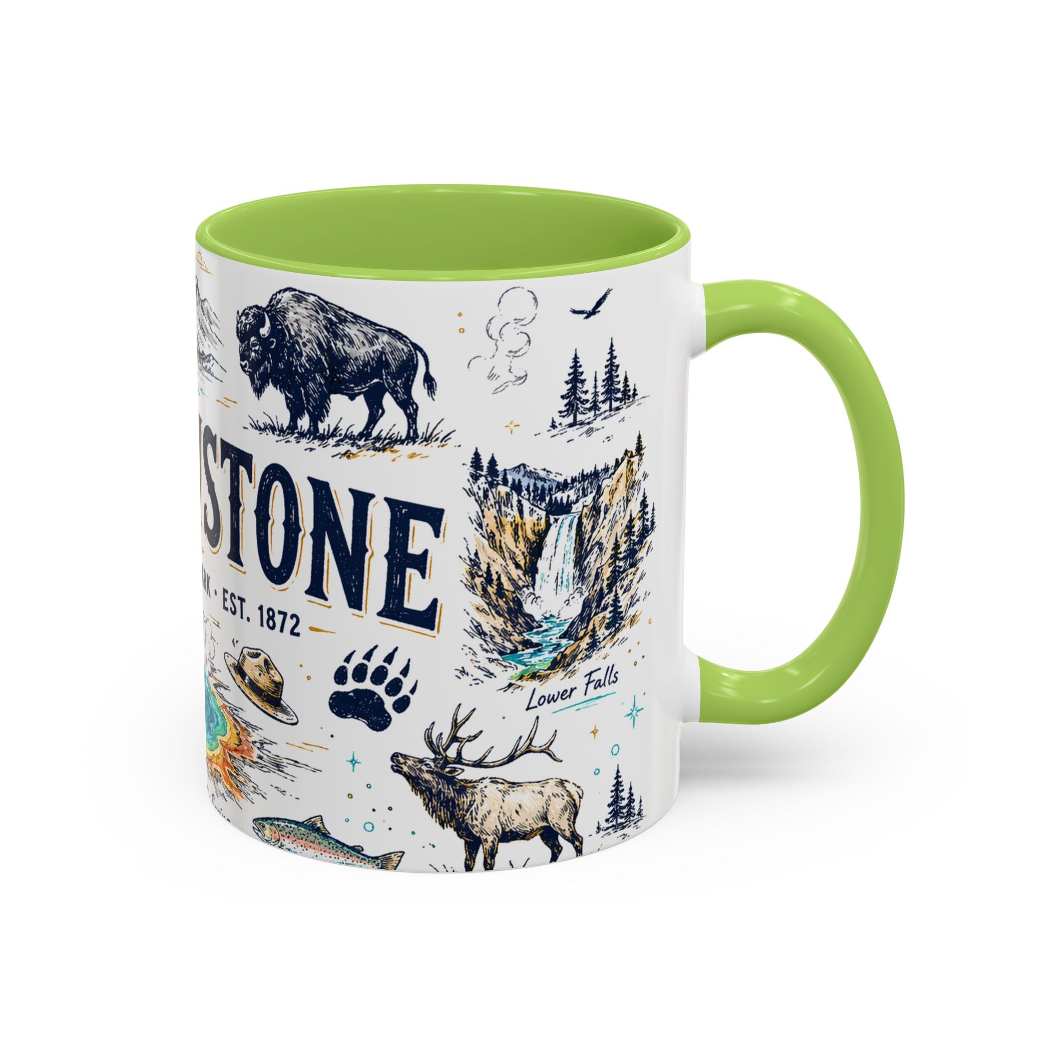 Yellowstone National Park Coffee Mug | Hiking Camping Nature Gift | Accent Color Ceramic 11oz 15oz