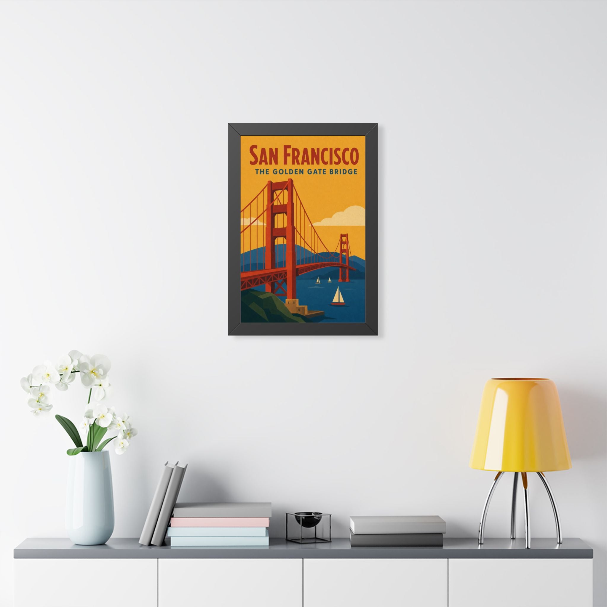 Golden Gate Bridge United States Framed Poster | Vintage Travel Wall Art | Black Walnut White Frame | 16x24 20x30