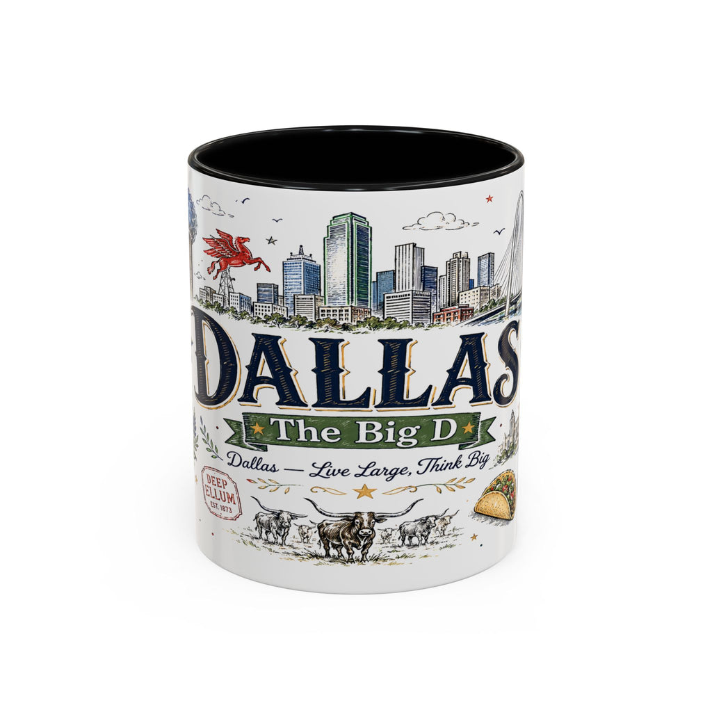 Dallas Coffee Mug | Texas Souvenir City Gift | Accent Color Ceramic 11oz 15oz