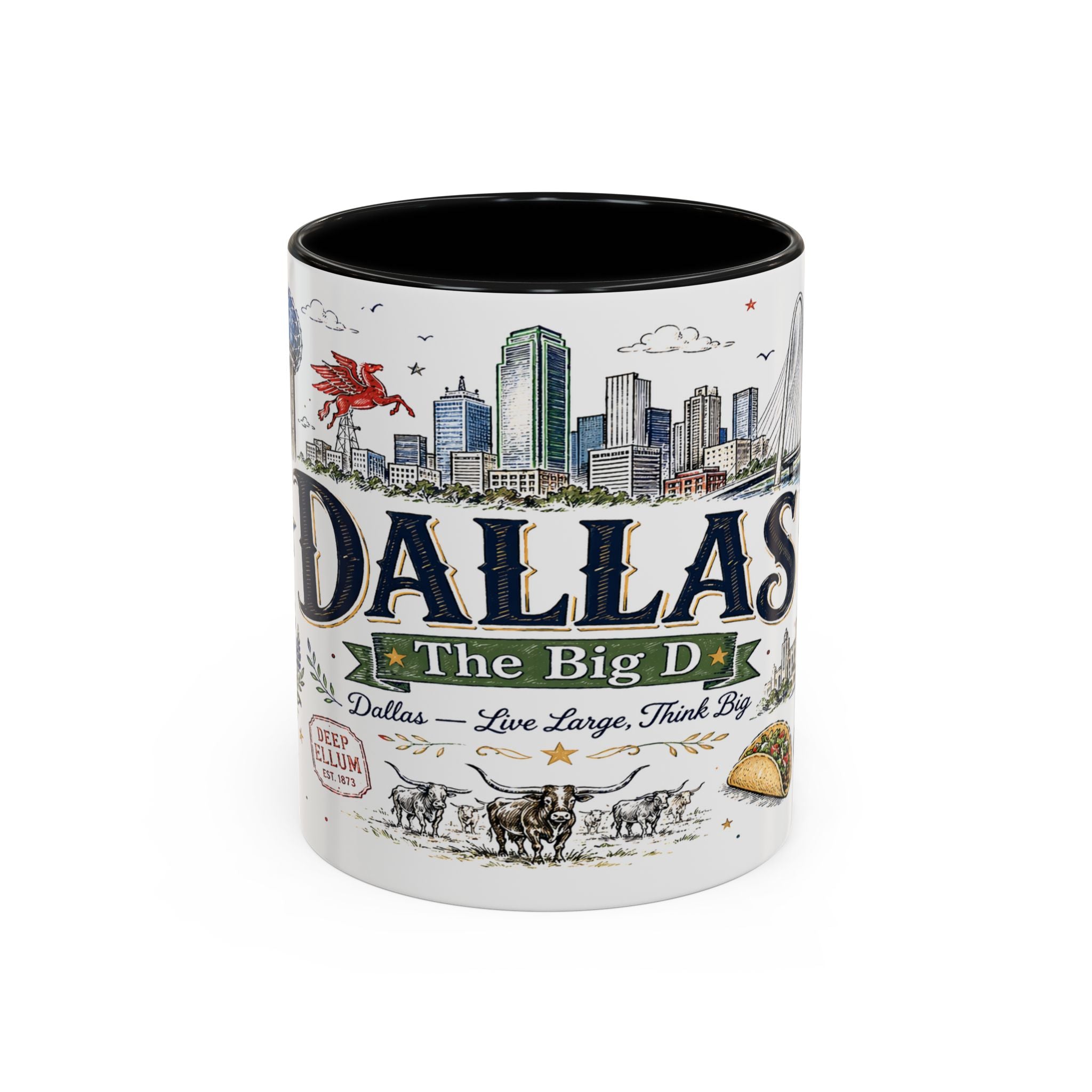 Dallas Coffee Mug | Texas Souvenir City Gift | Accent Color Ceramic 11oz 15oz