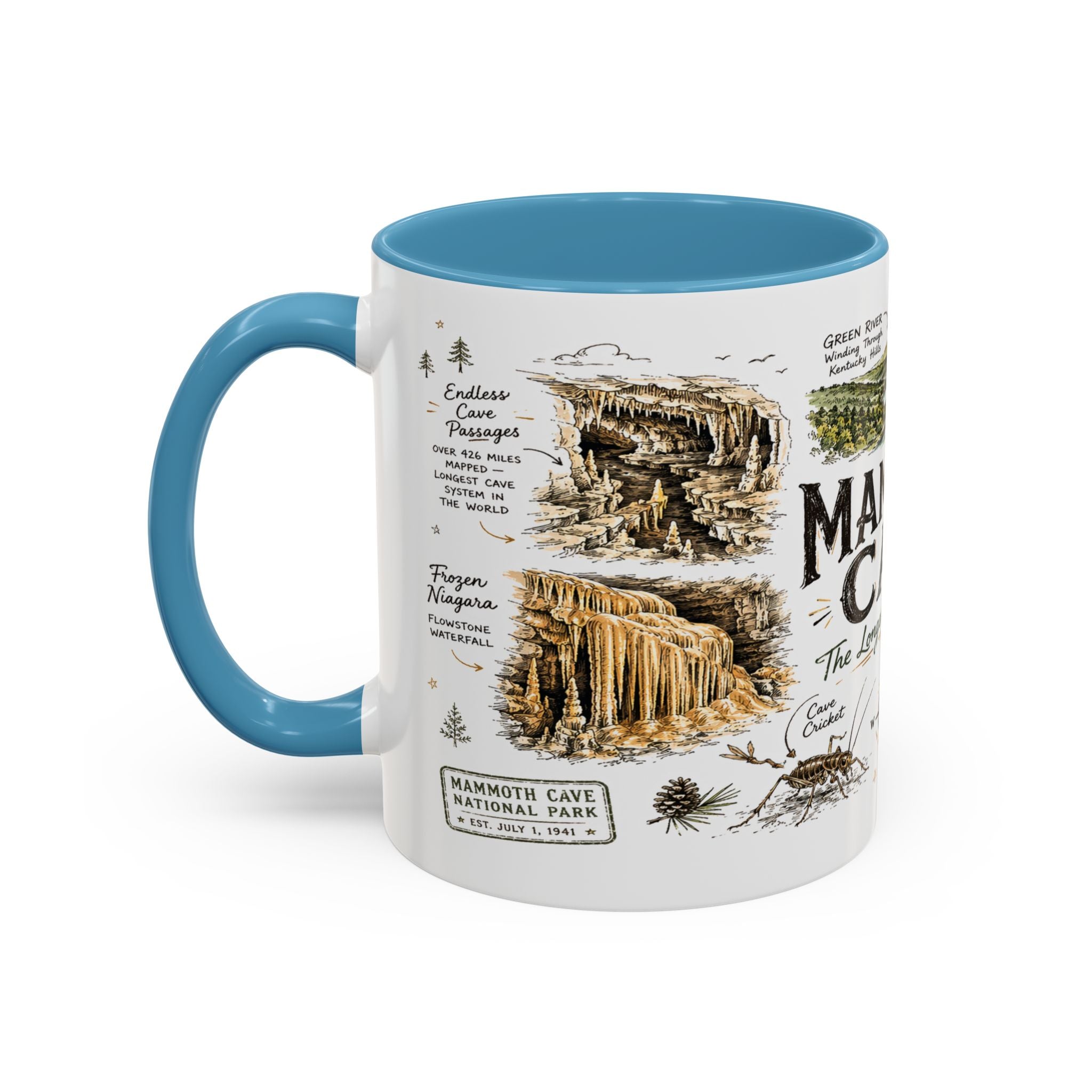Mammoth Cave National Park Coffee Mug | Kentucky Cave Exploration Hiking Gift | Accent Color Ceramic 11oz 15oz