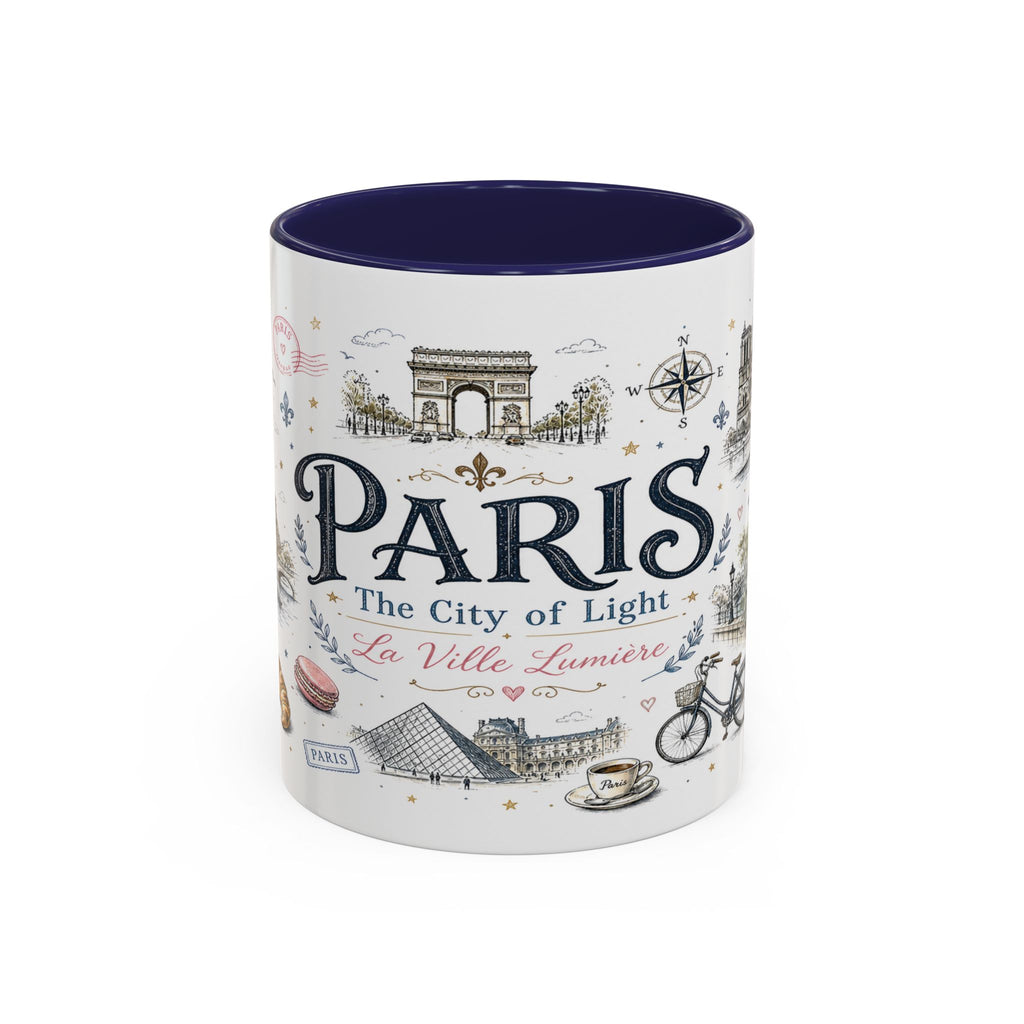 Paris Coffee Mug | France Souvenir Travel Gift | Accent Color Ceramic 11oz 15oz