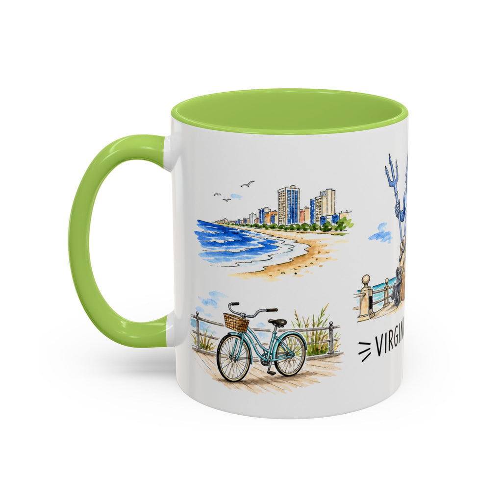 Virginia Beach Illustrated Travel Mug | City Souvenir Accent Coffee Mug | 11oz 15oz Ceramic Cup