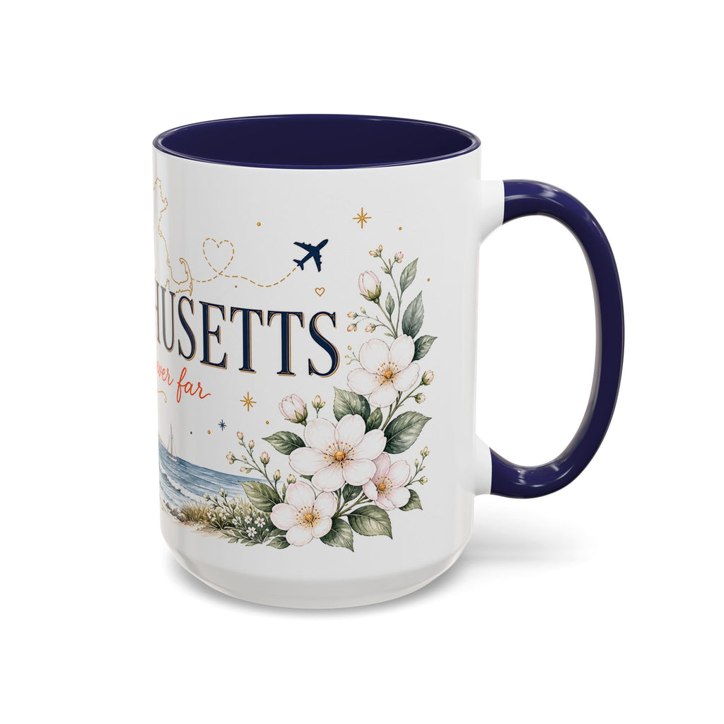 Massachusetts State Map Mug | Coastal Scene, Botanical Accents (11oz, 15oz)