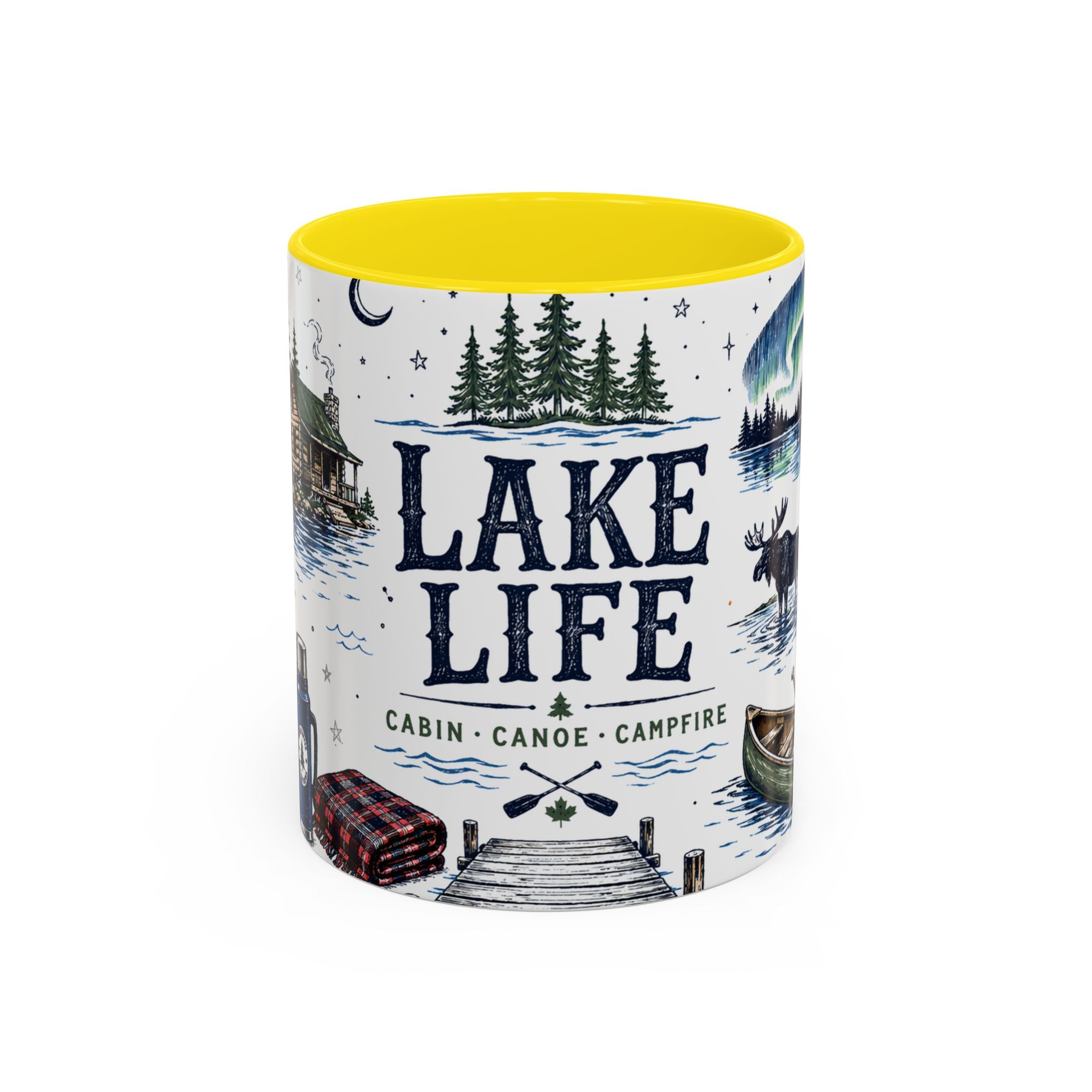 Cabin Country Lake Life Coffee Mug | Canada Cottage Gift | Accent Color Ceramic 11oz 15oz