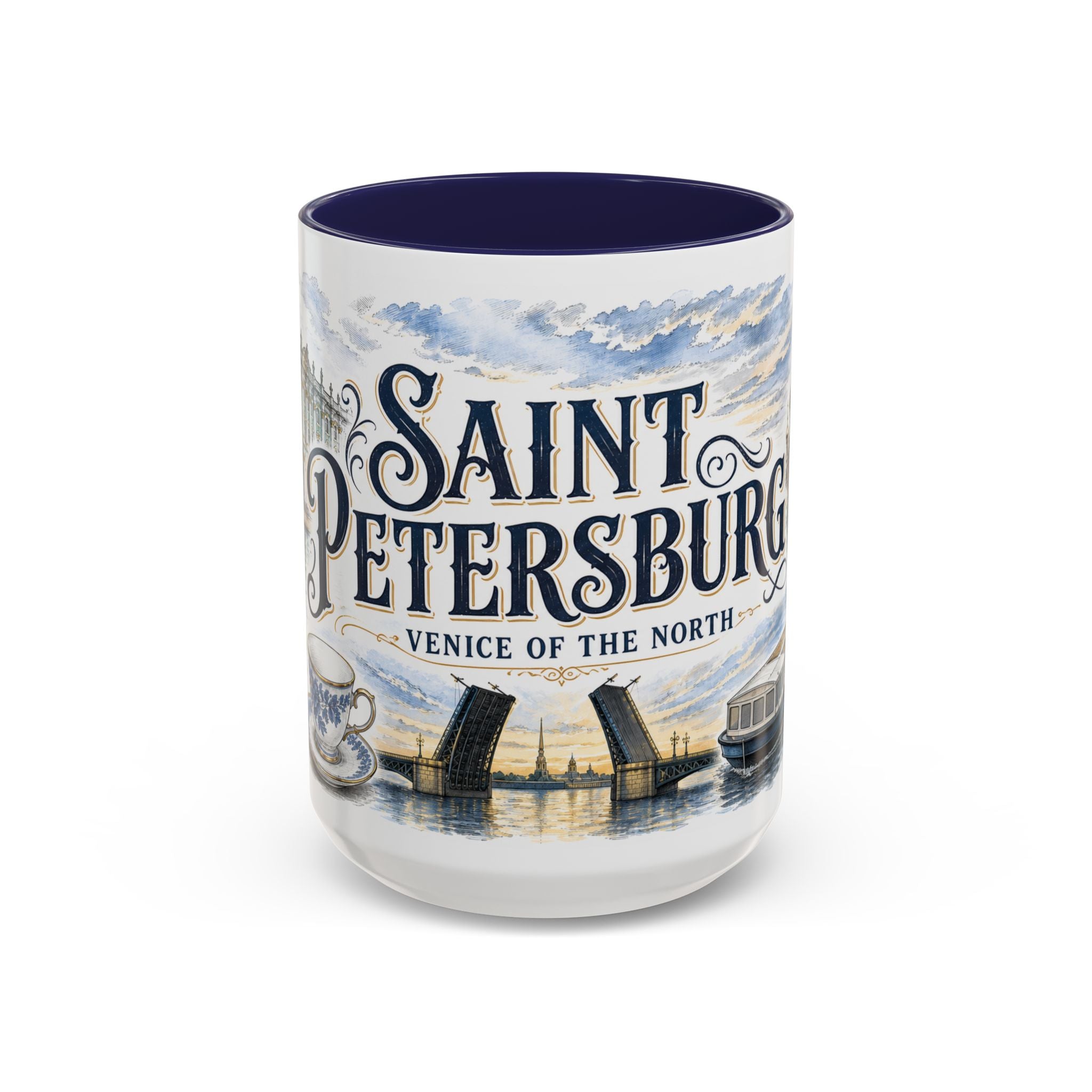 Saint Petersburg Coffee Mug | Russia Travel Souvenir | Vintage Illustrated City Gift | 11 oz 15 oz Accent Mug