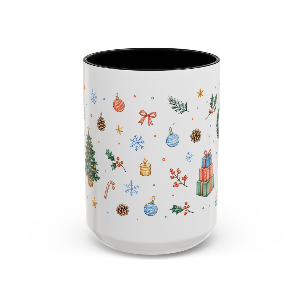 Christmas Mug | Watercolor Tree Gifts Wreath Holiday Cup | Accent Coffee Mug 11oz 15oz