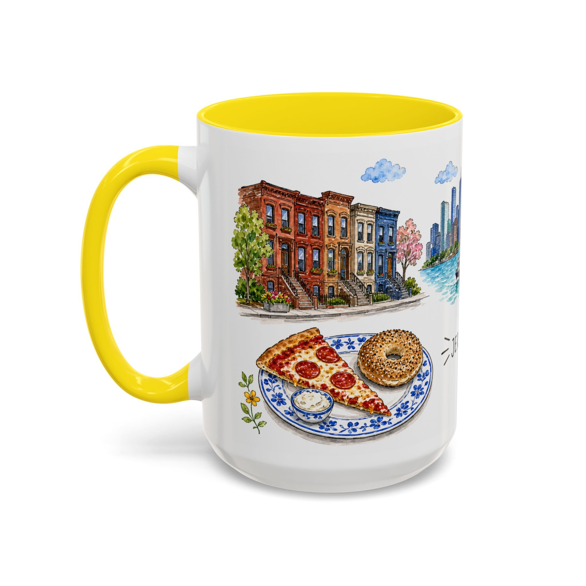 Jersey City Illustrated Travel Mug | City Souvenir Accent Coffee Mug | 11oz 15oz Ceramic Cup