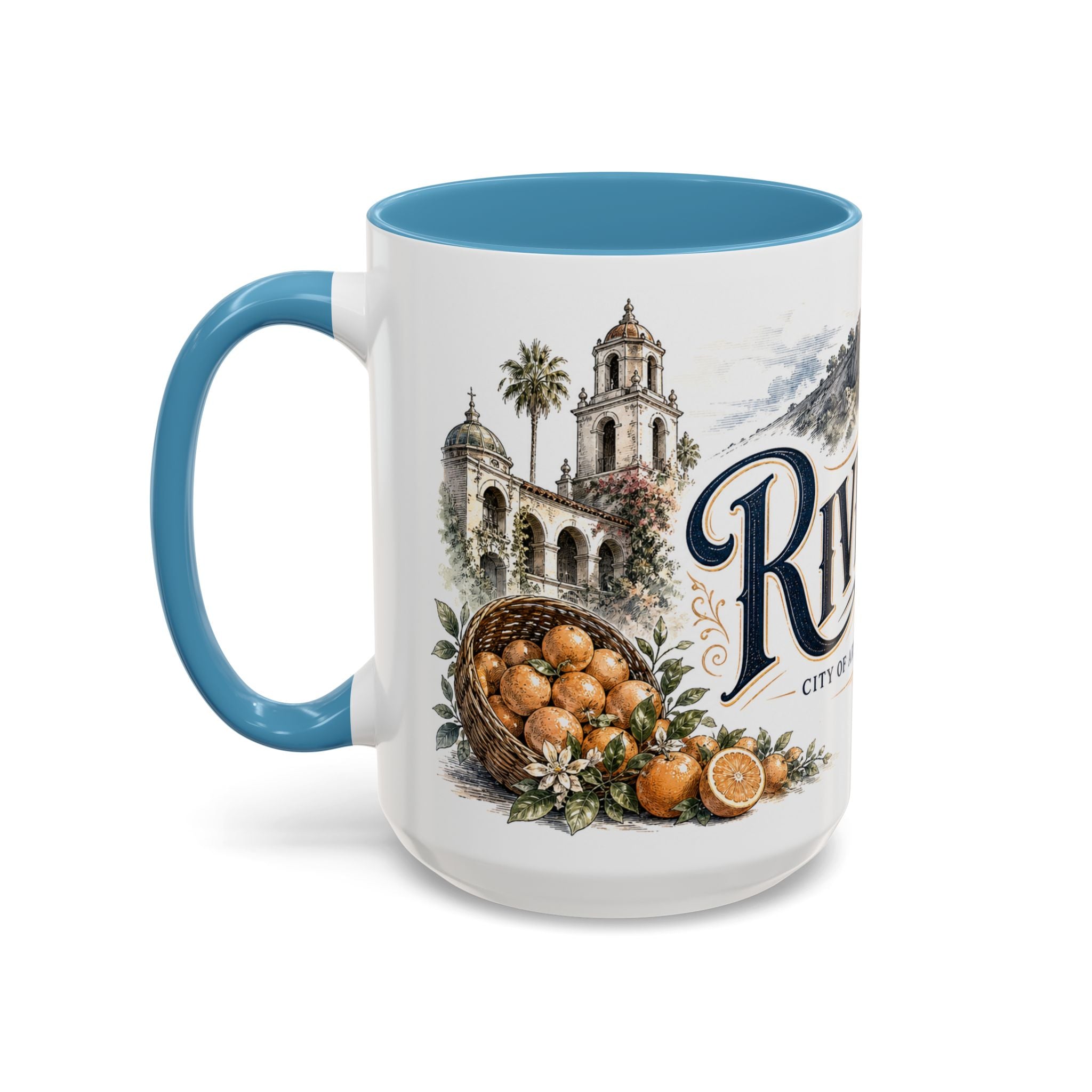 Riverside Coffee Mug | United States Travel Souvenir | Vintage Illustrated City Gift | 11 oz 15 oz Accent Mug