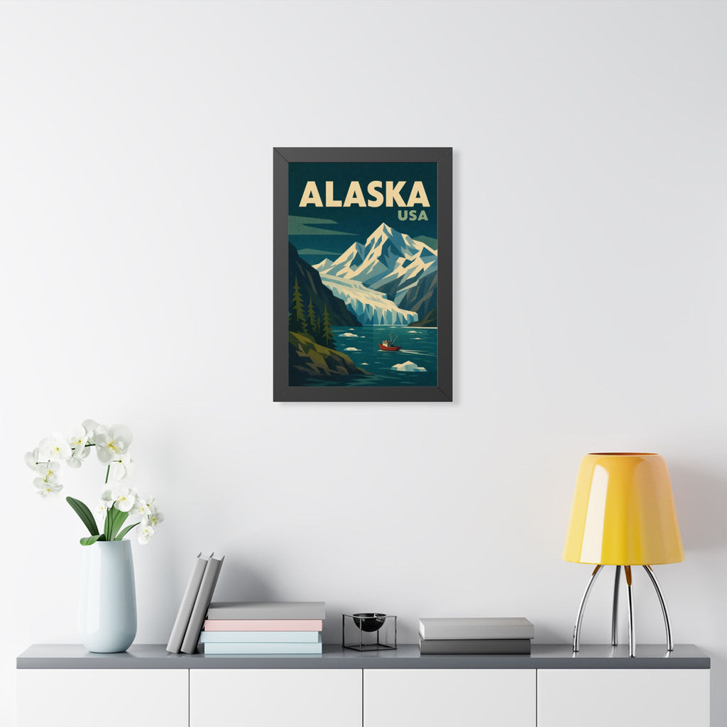 Alaska Mountains United States Framed Poster | Vintage Travel Wall Art | Black Walnut White Frame | 16x24 20x30