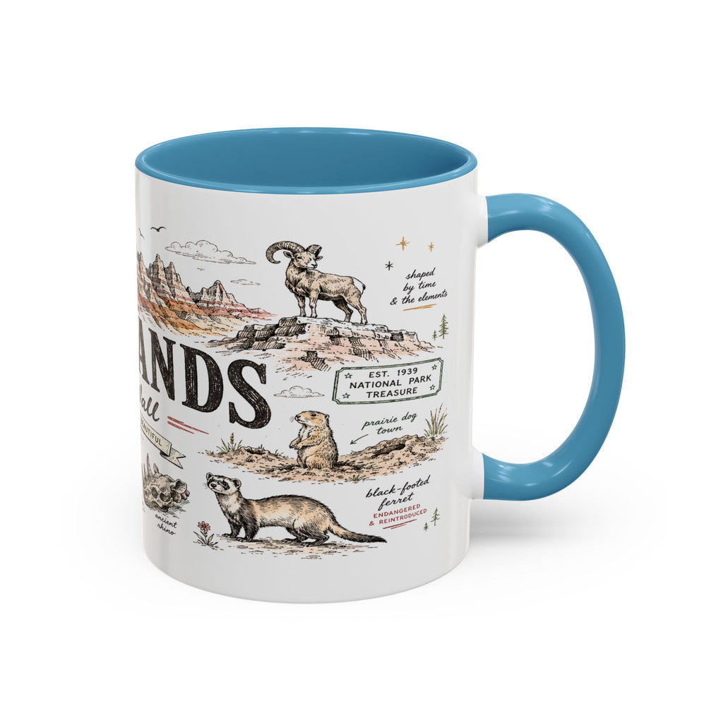 Badlands National Park Coffee Mug | South Dakota Prairie Fossil Hiking Gift | Accent Color Ceramic 11oz 15oz