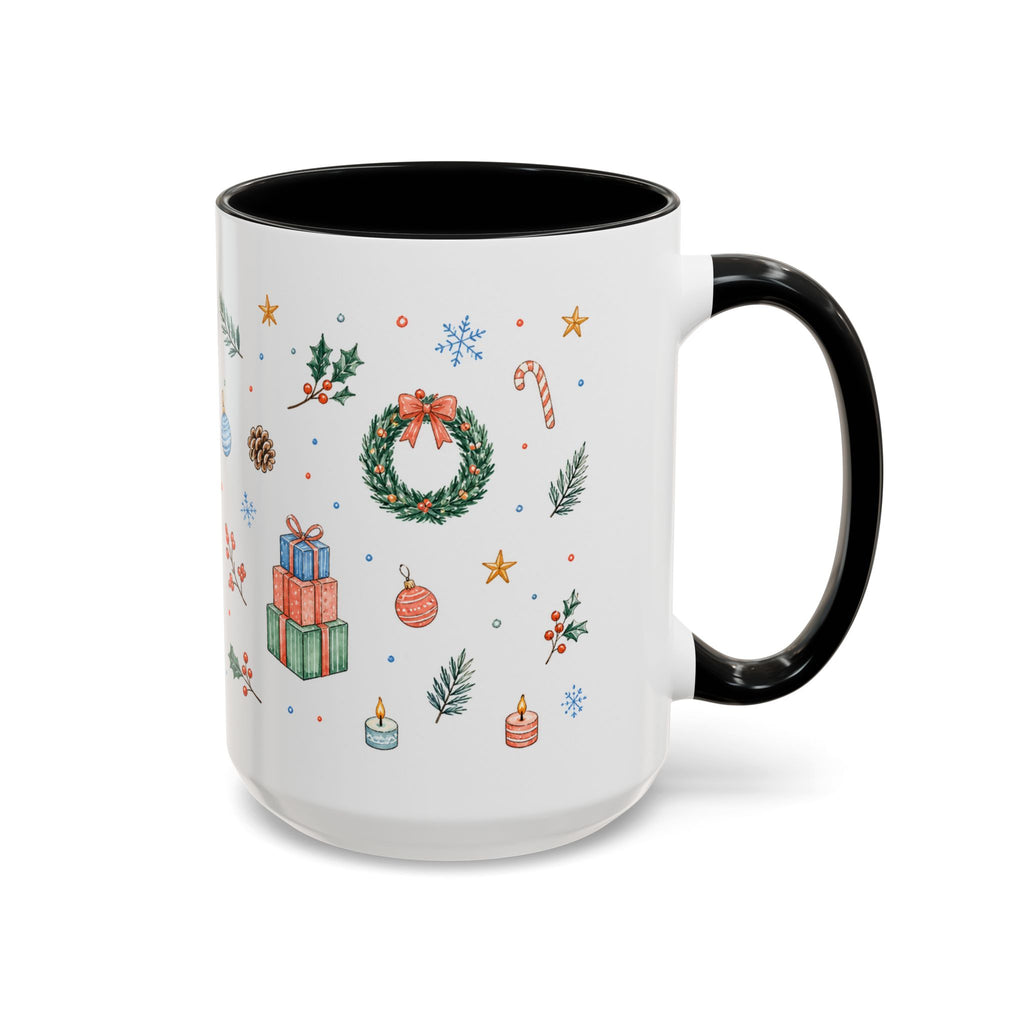 Christmas Mug | Watercolor Tree Gifts Wreath Holiday Cup | Accent Coffee Mug 11oz 15oz