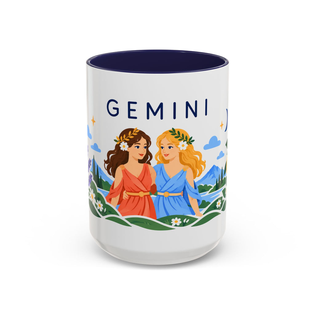 Gemini Zodiac Coffee Mug | Twins and Floral Design | Astrology Birthday Gift | 11 oz 15 oz Ceramic Accent Mug