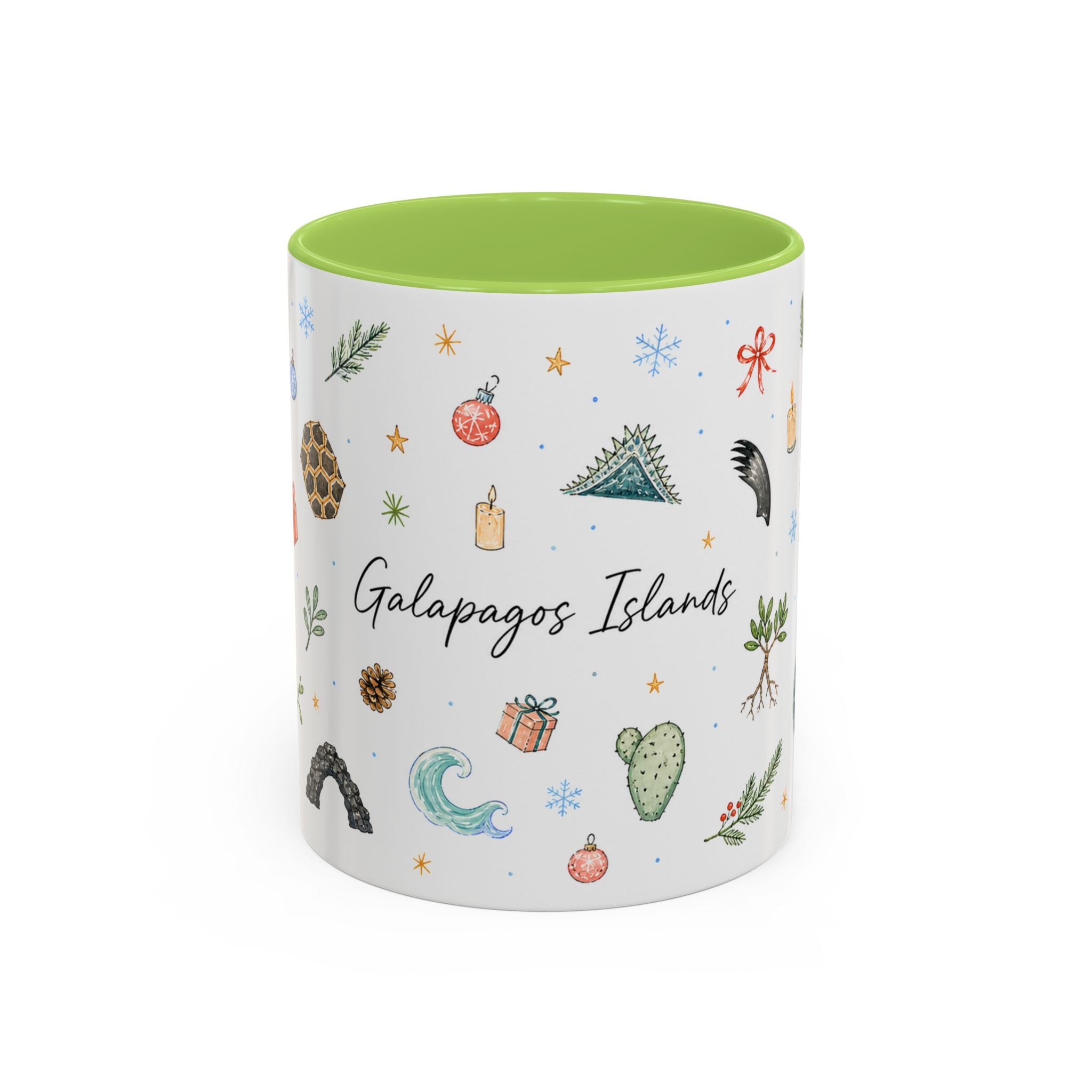 Galapagos Islands Christmas Mug | Watercolor Travel Souvenir | Holiday Gift | Accent Ceramic Coffee Cup 11oz 15oz