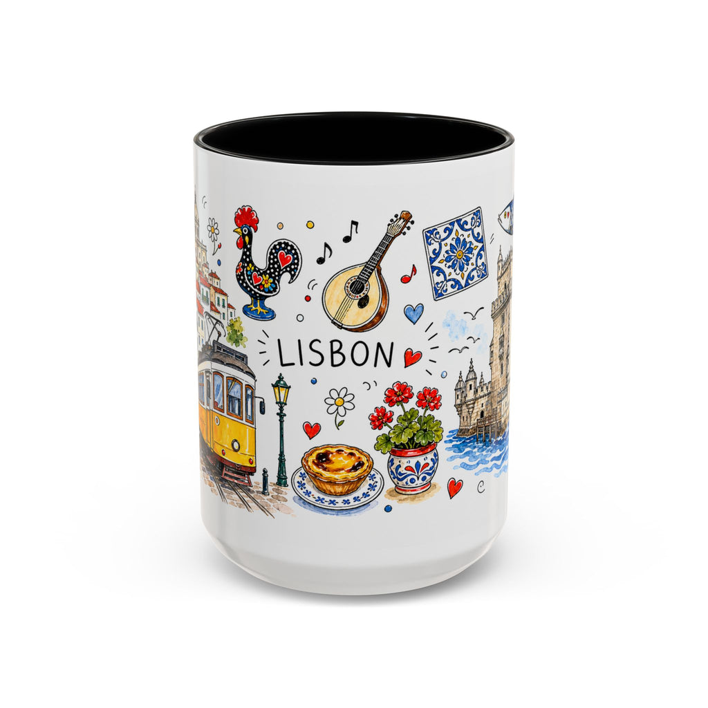Lisbon Travel Mug | European City Souvenir Accent Coffee Mug | 11oz 15oz Ceramic Cup