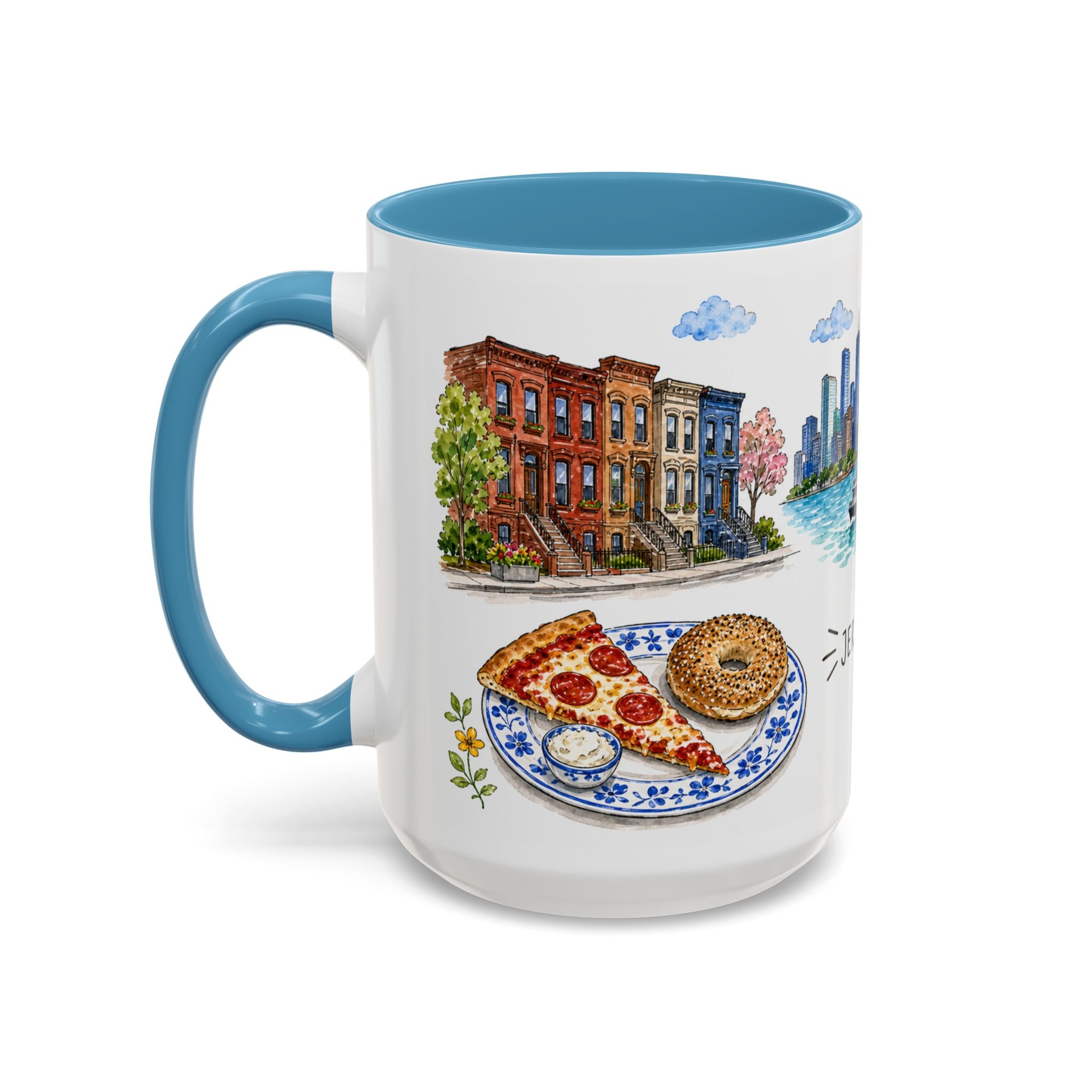 Jersey City Illustrated Travel Mug | City Souvenir Accent Coffee Mug | 11oz 15oz Ceramic Cup
