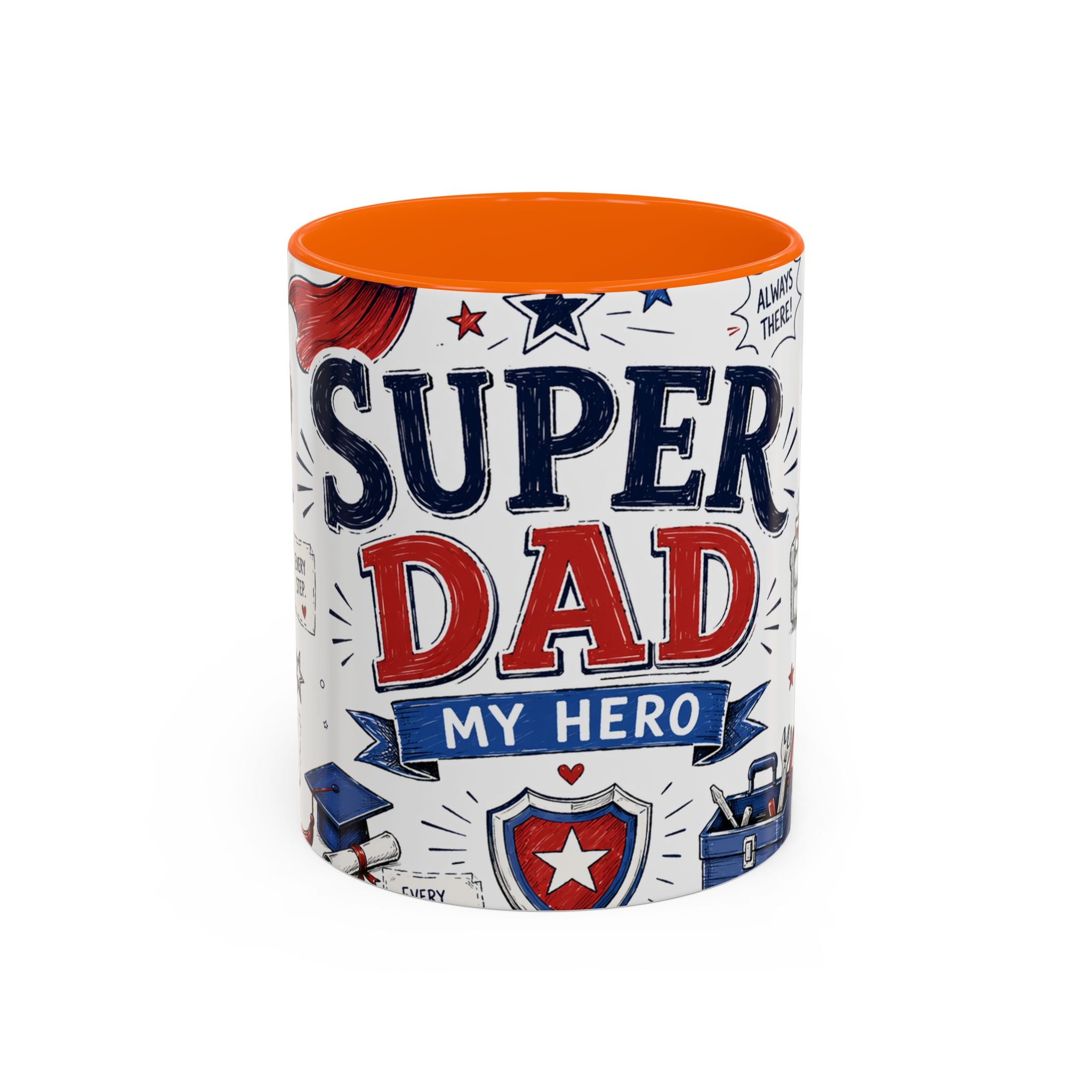 Super Dad My Hero Coffee Mug | Father's Day Gift for Dad | Accent Color Ceramic 11oz 15oz