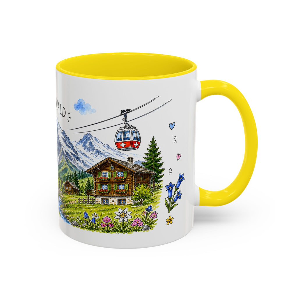 Grindelwald Illustrated Travel Mug | Switzerland Souvenir Accent Coffee Mug | 11oz 15oz Ceramic Cup