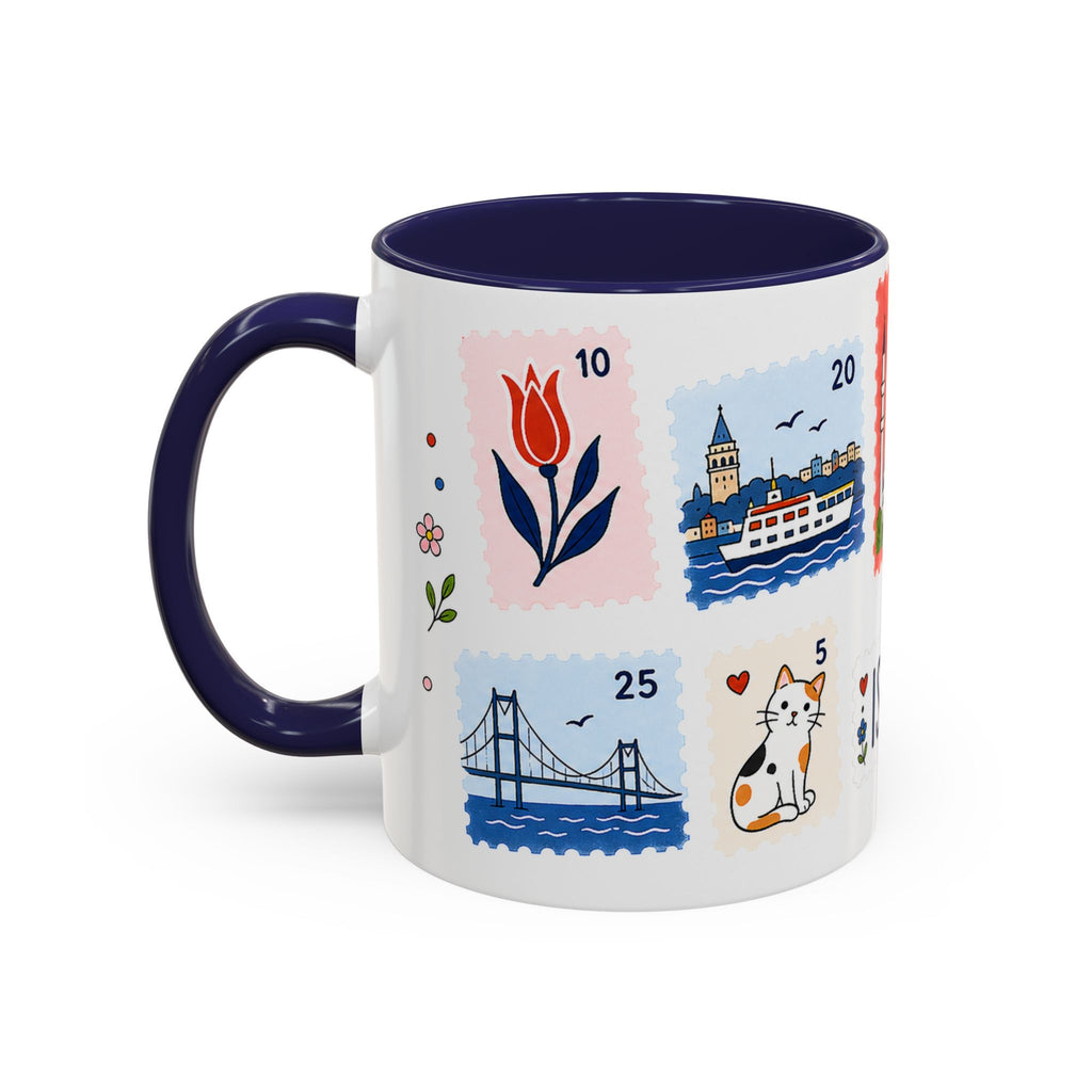 Istanbul Coffee Mug | Postage Stamp Collage Mug | Travel Souvenir Accent Cup 11oz 15oz